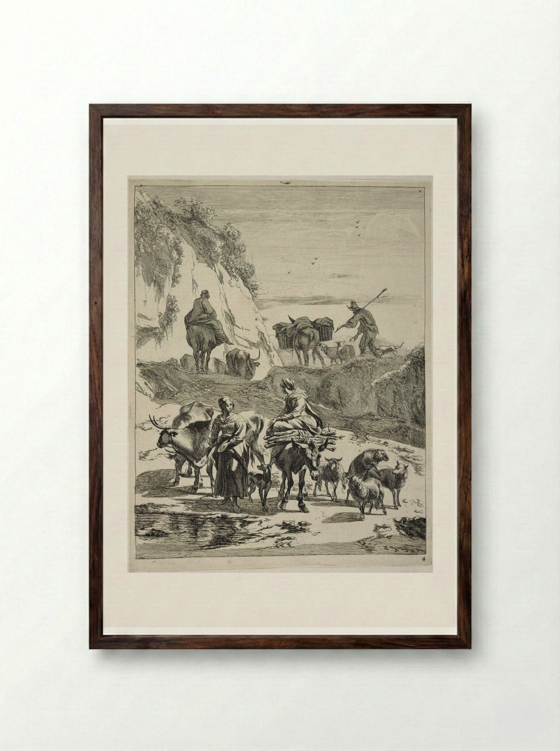 Ford at a Mountain Pass - Johannes Visscher - Framed Print Dark Wood