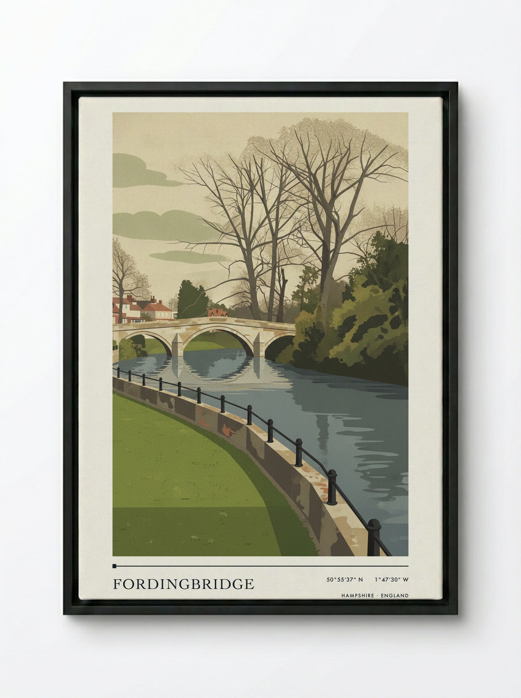 Fordingbridge Hampshire England Travel Poster - Framed Canvas Black
