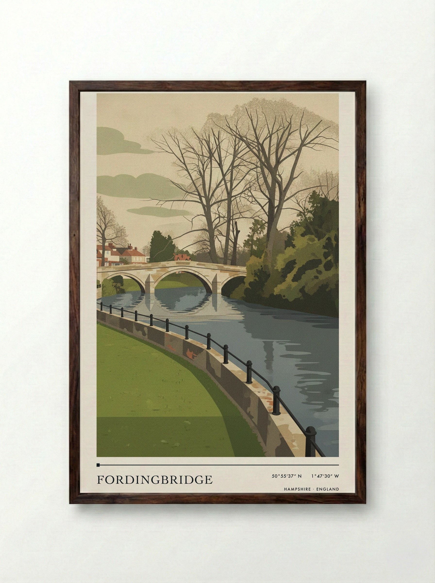Fordingbridge Hampshire England Travel Poster - Framed Print Dark Wood
