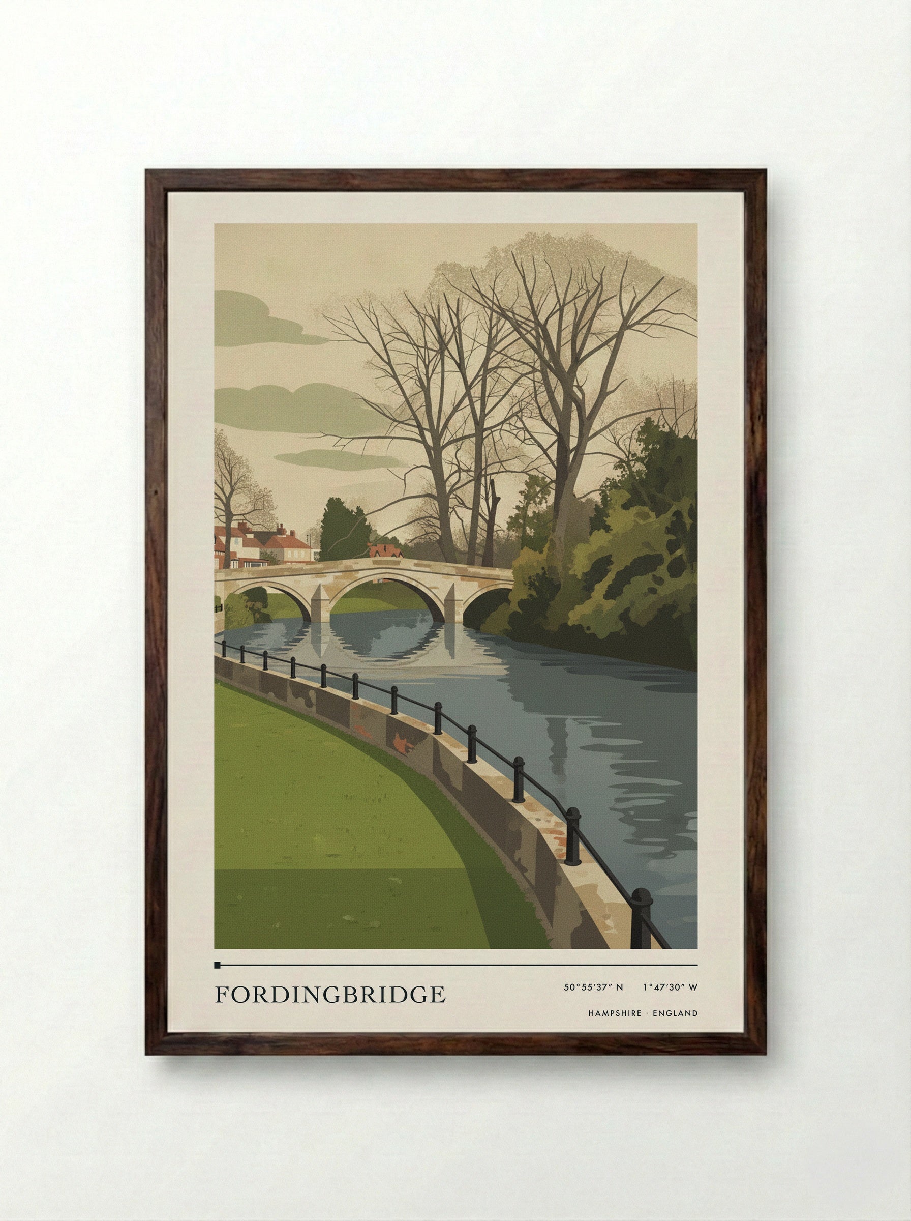 Fordingbridge Hampshire England Travel Poster - Framed Print Dark Wood
