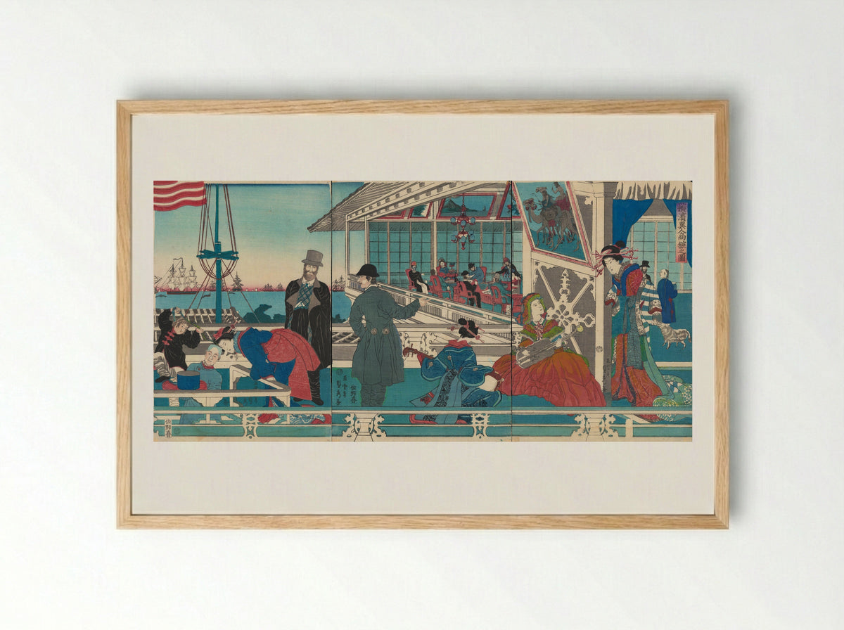 Foreign Merchant House - Utagawa Sadahide - Framed Print Wood