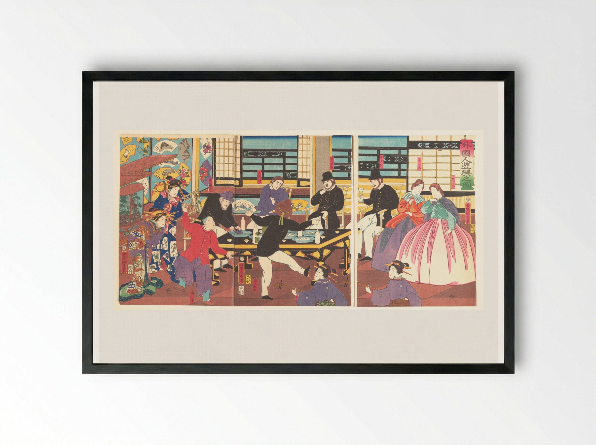 Foreigners Enjoying a Party (Gaikokujin yūkyō no zu) - Utagawa Yoshitora - Framed Print Black