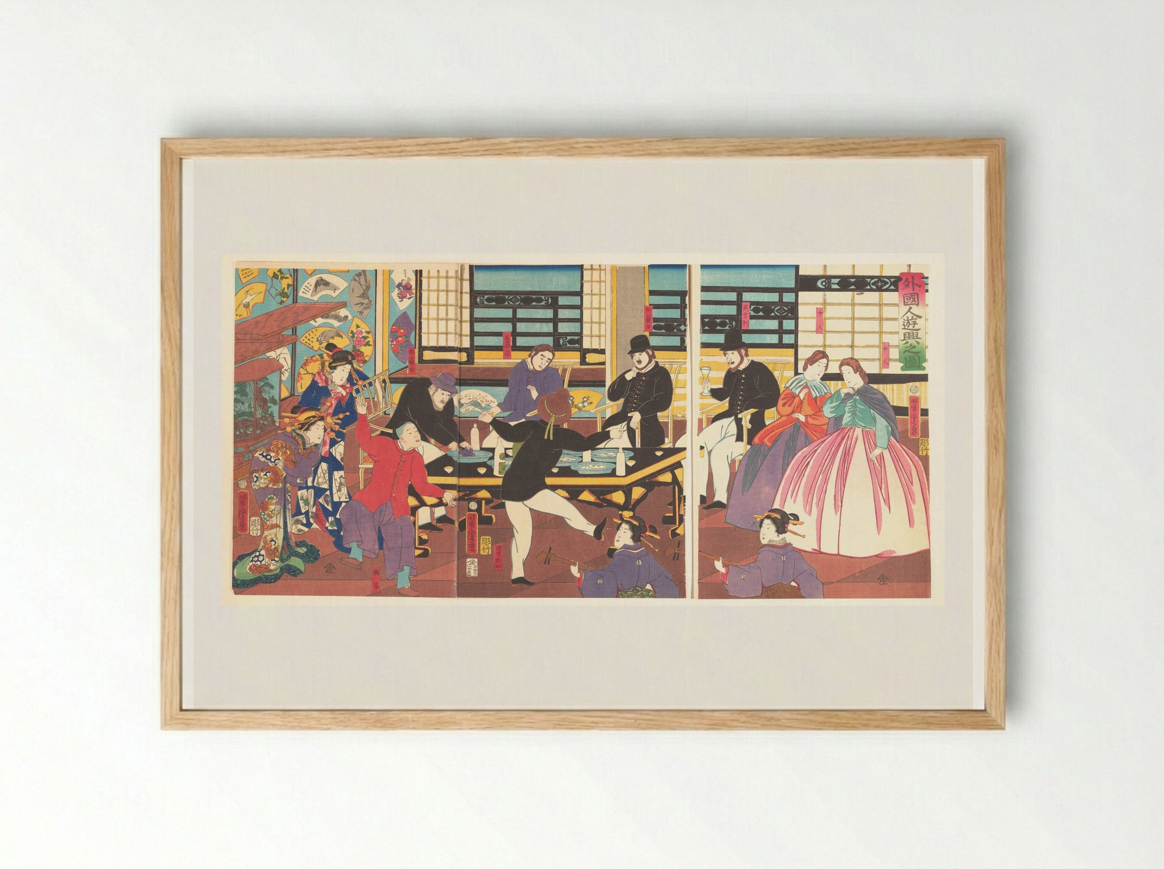 Foreigners Enjoying a Party (Gaikokujin yūkyō no zu) - Utagawa Yoshitora - Framed Print Wood