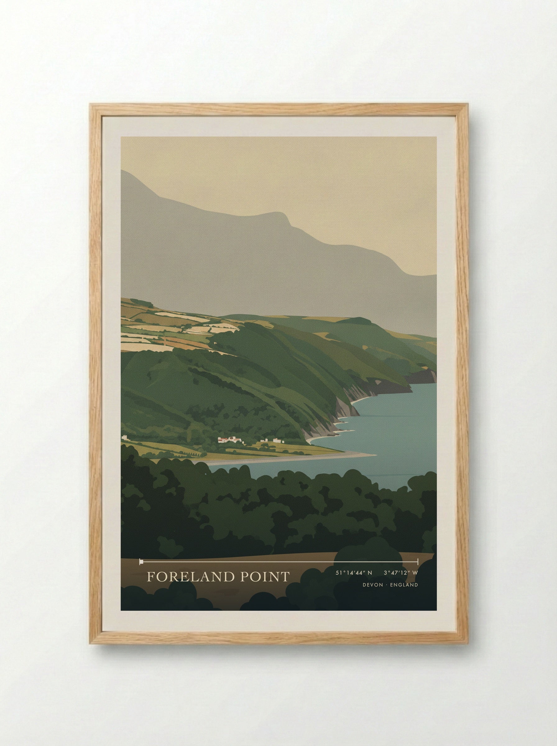 Foreland Point Devon England Travel Poster - Framed Print Wood