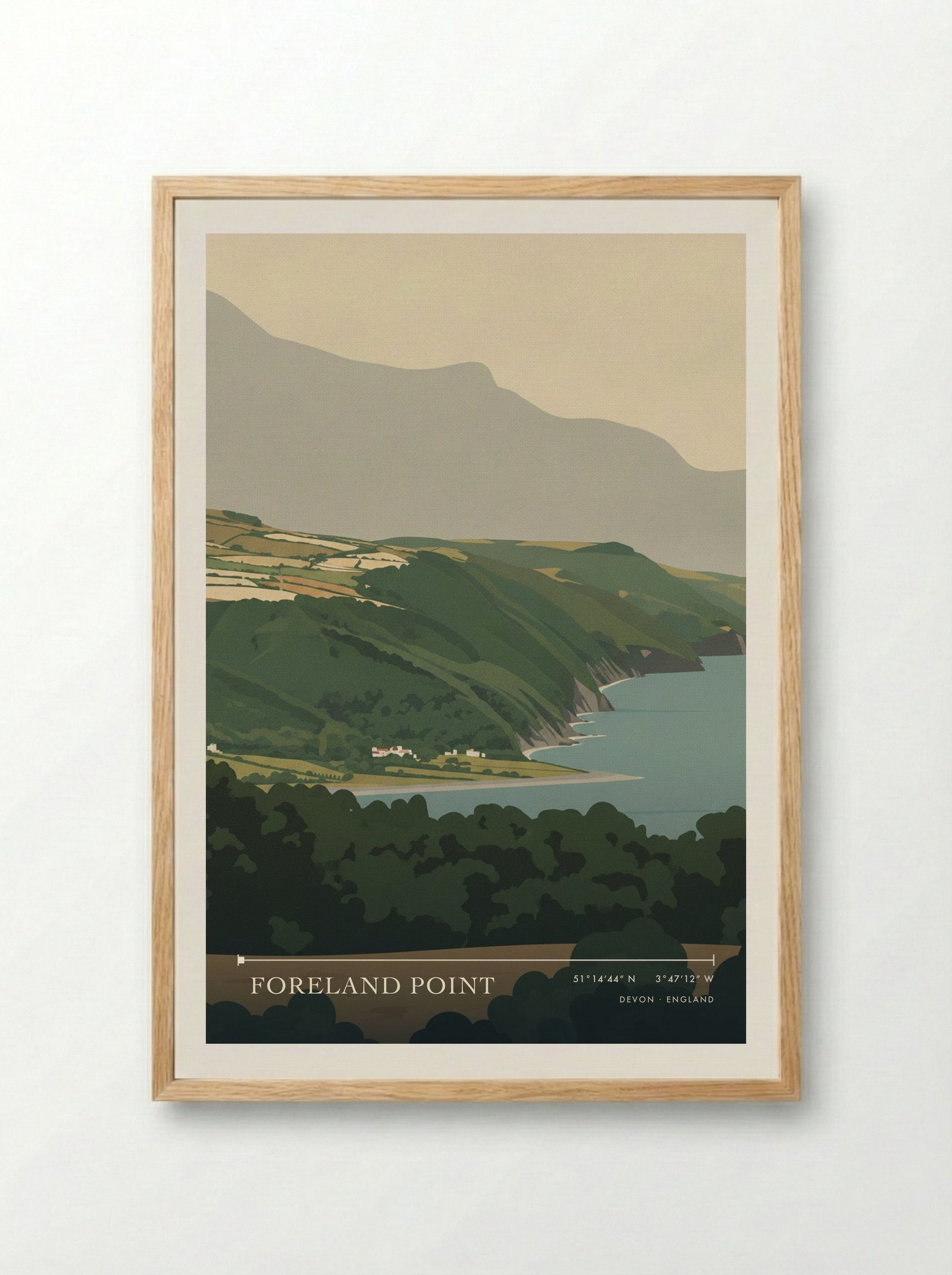Foreland Point Devon England Travel Poster - Framed Print Wood