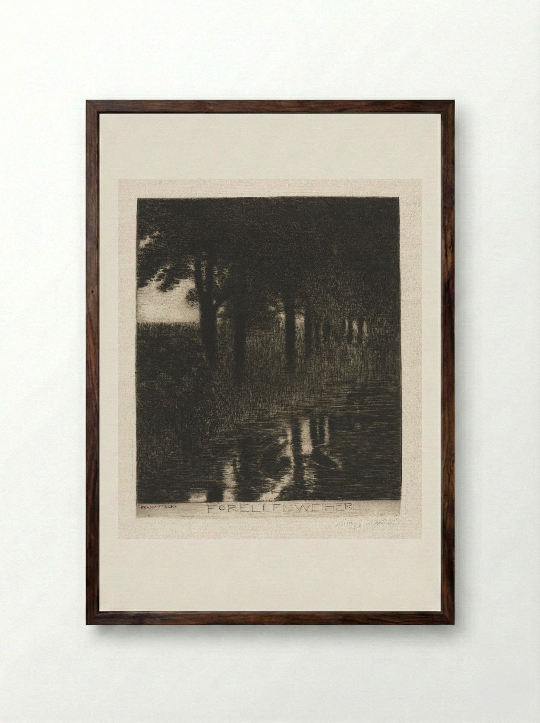 Forellenweiher (Trout Pond) - Franz von Stuck - Framed Print Dark Wood