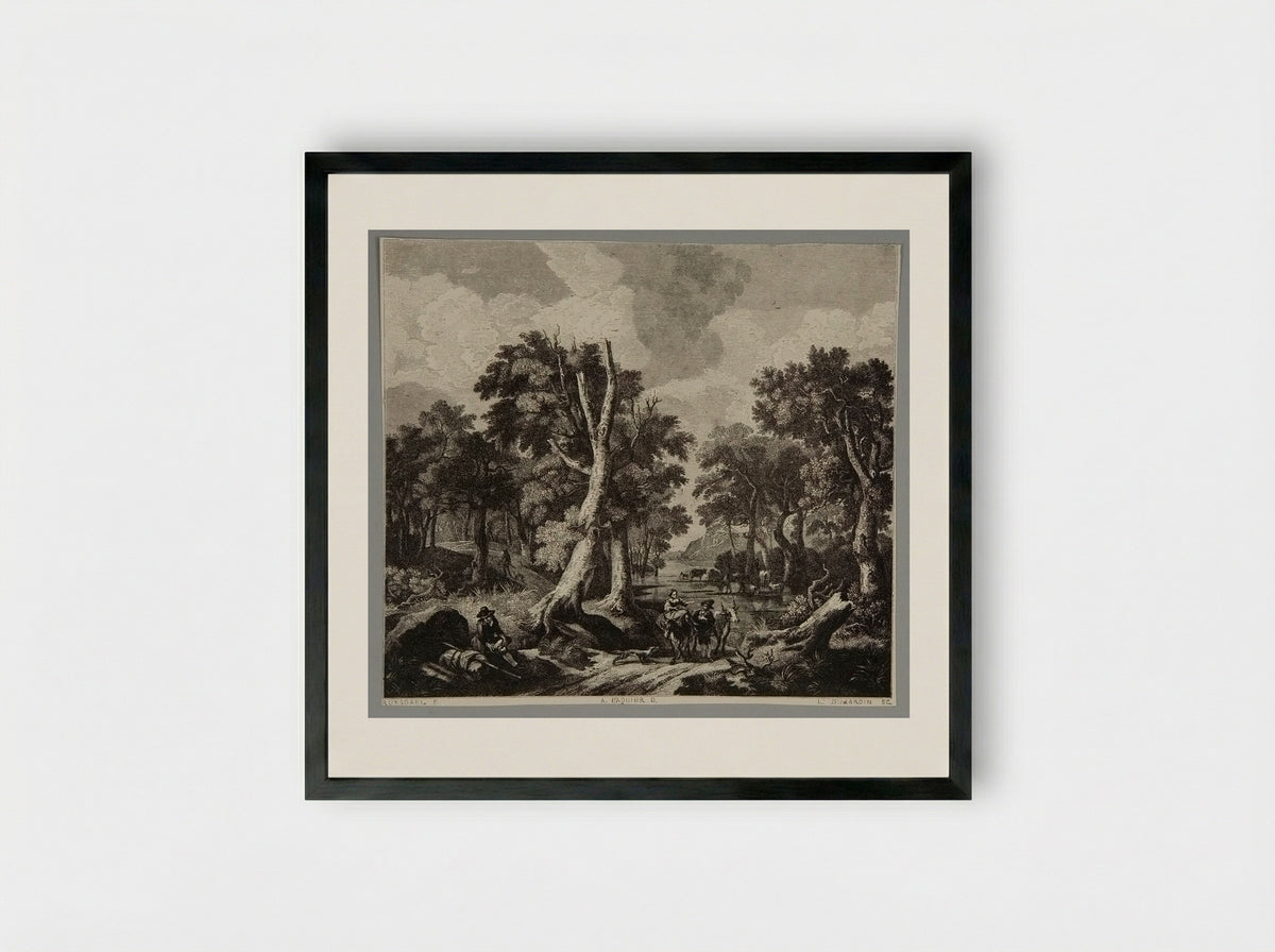 Forest Scene (After Jacob van Ruisdael) - Louis Dujardin - Framed Print Black