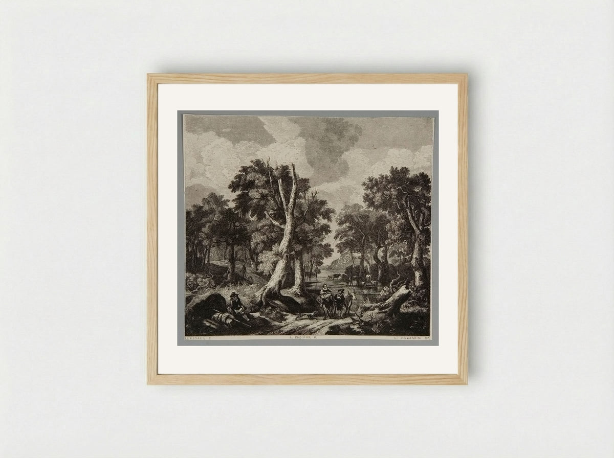 Forest Scene (After Jacob van Ruisdael) - Louis Dujardin - Framed Print Wood