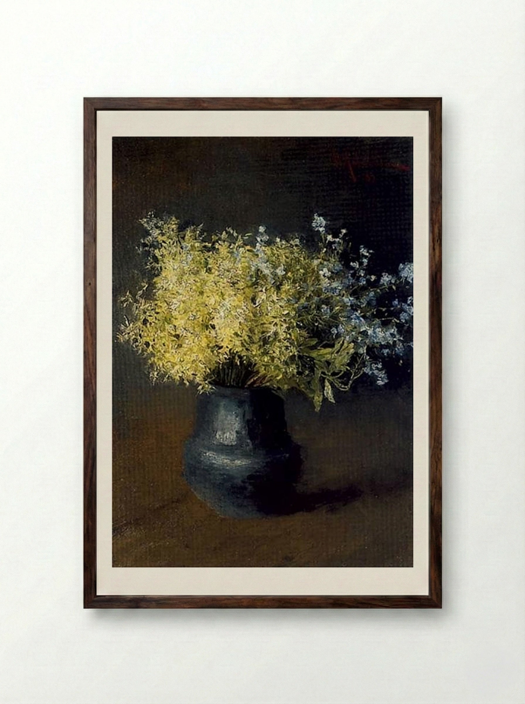 Forest Violets and Forget-me-nots - Isaac Levitan - Framed Print Dark Wood