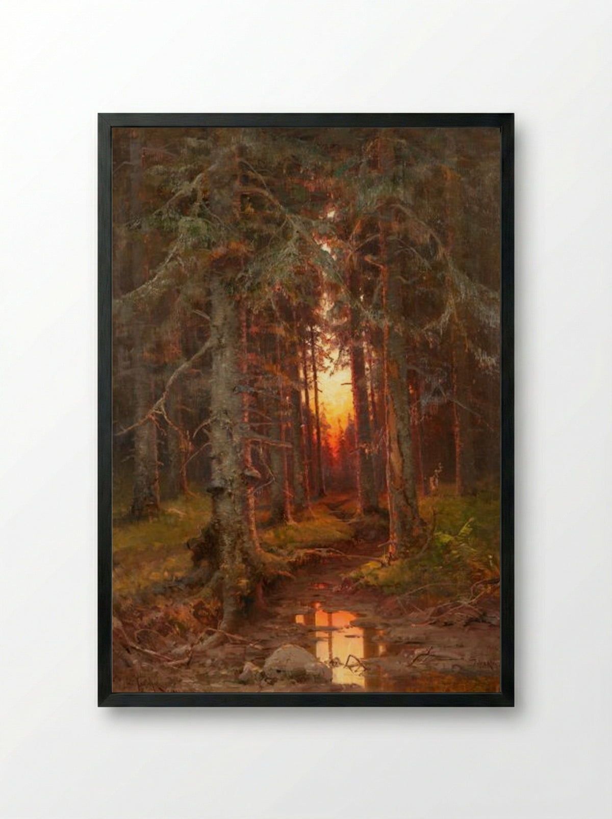 Forest at Sunset - Julius Sergius von Klever - Framed Print Black