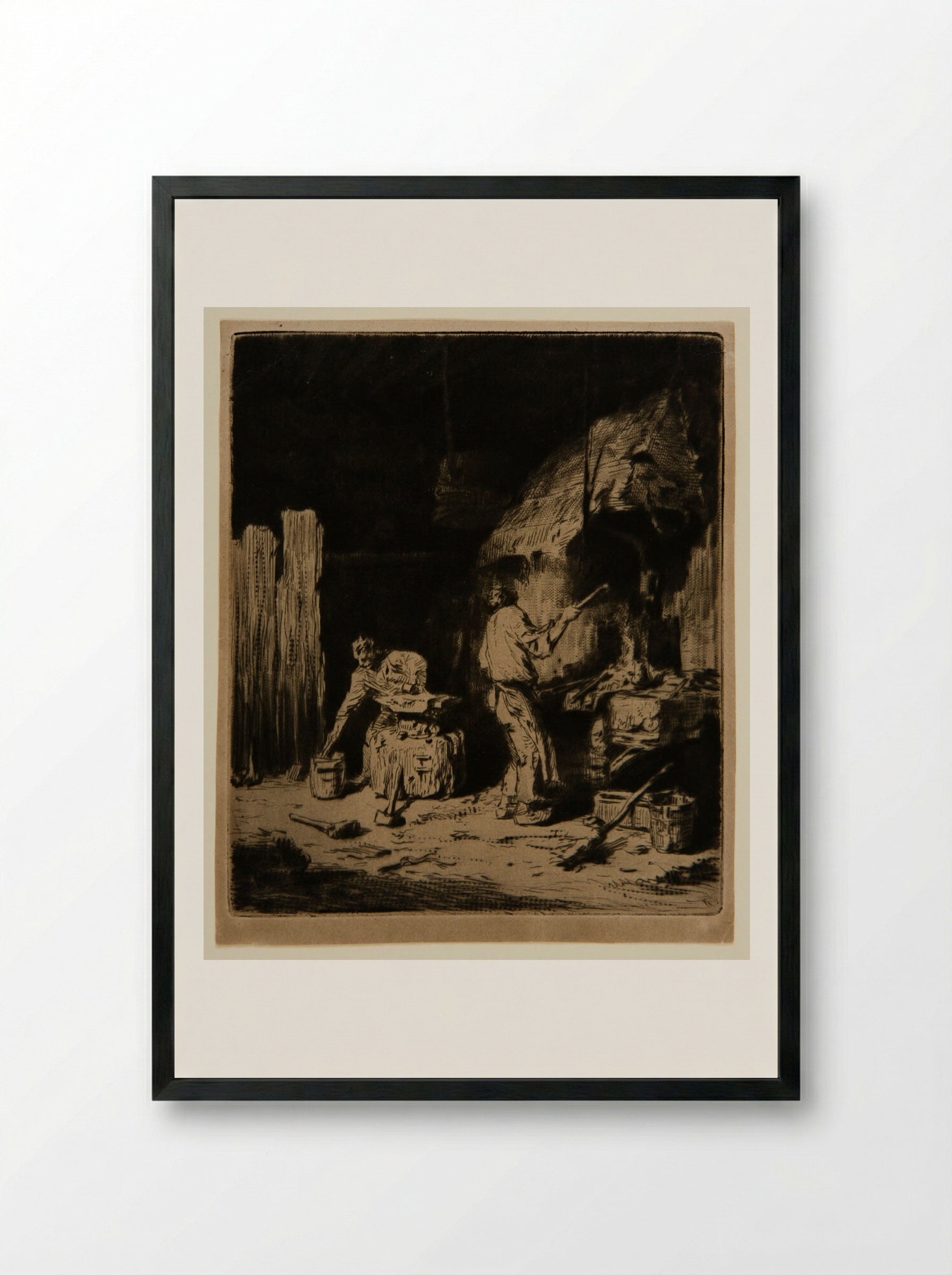 Forge - Charles-Émile Jacque - Framed Print Black