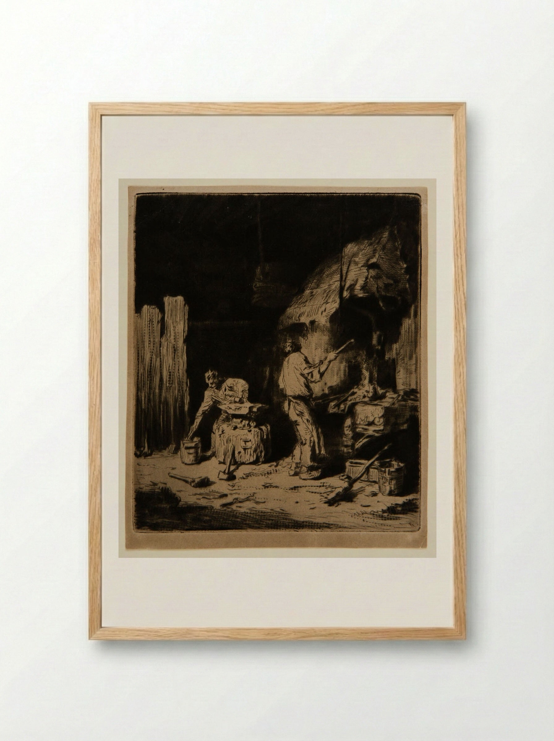 Forge - Charles-Émile Jacque - Framed Print Wood