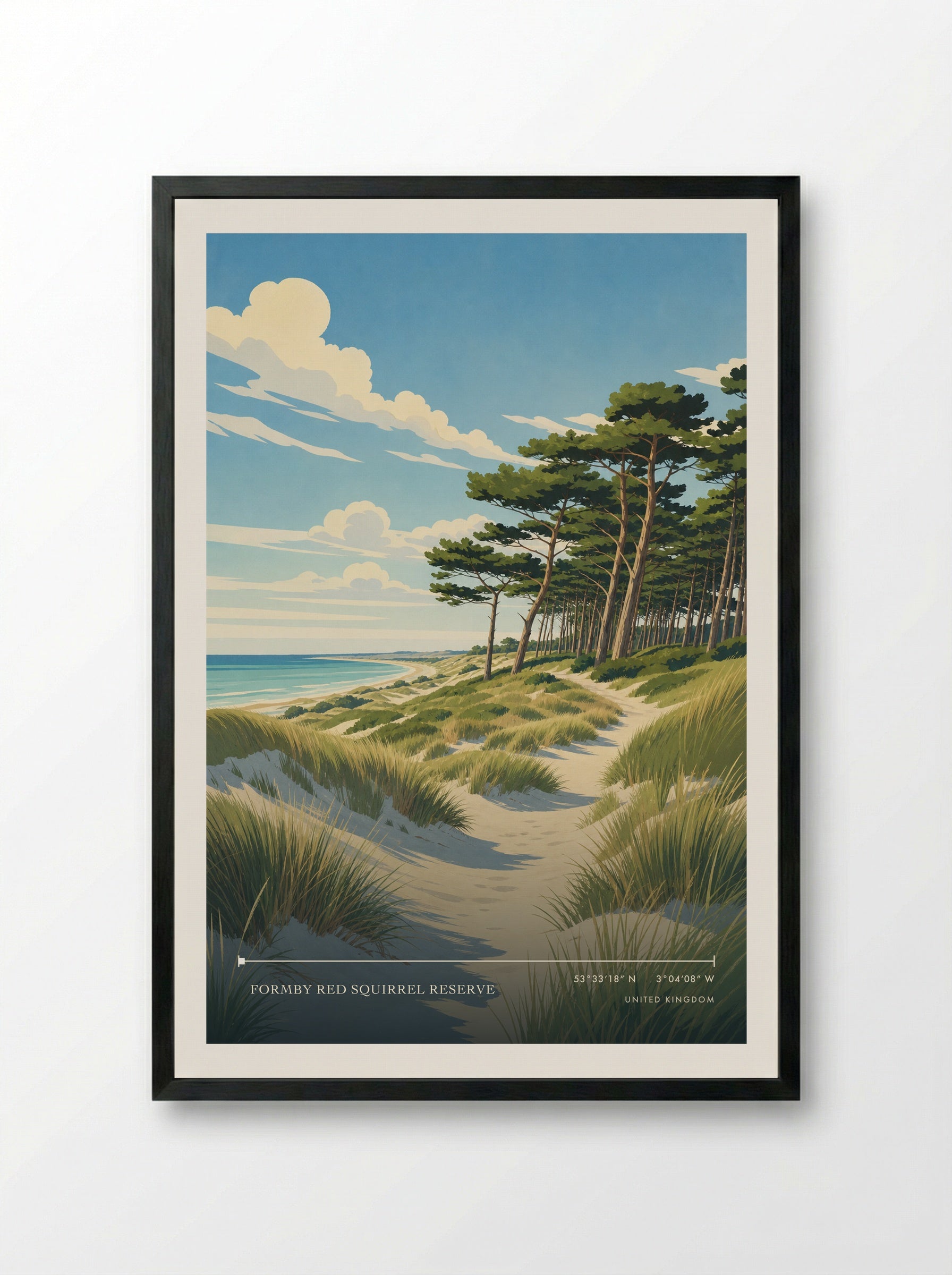 Formby Red Squirrel Reserve United Kingdom Travel Poster - Framed Print Black