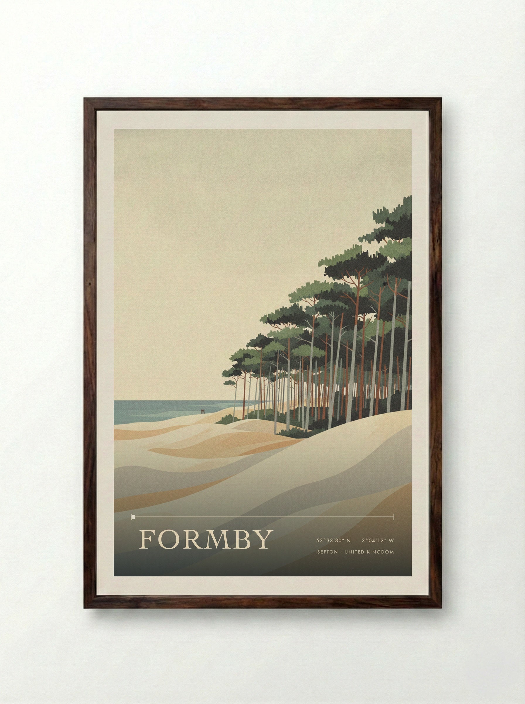 Formby Sefton United Kingdom Travel Poster - Framed Print Dark Wood