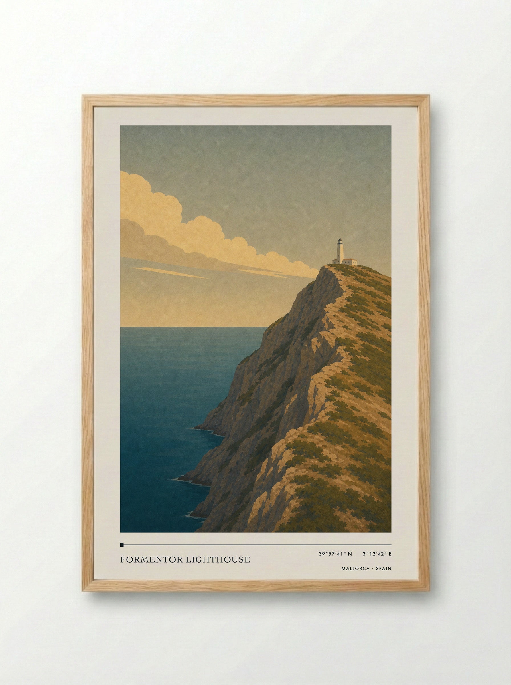 Formentor Lighthouse Travel Poster Artwork - Framed Print Wood
