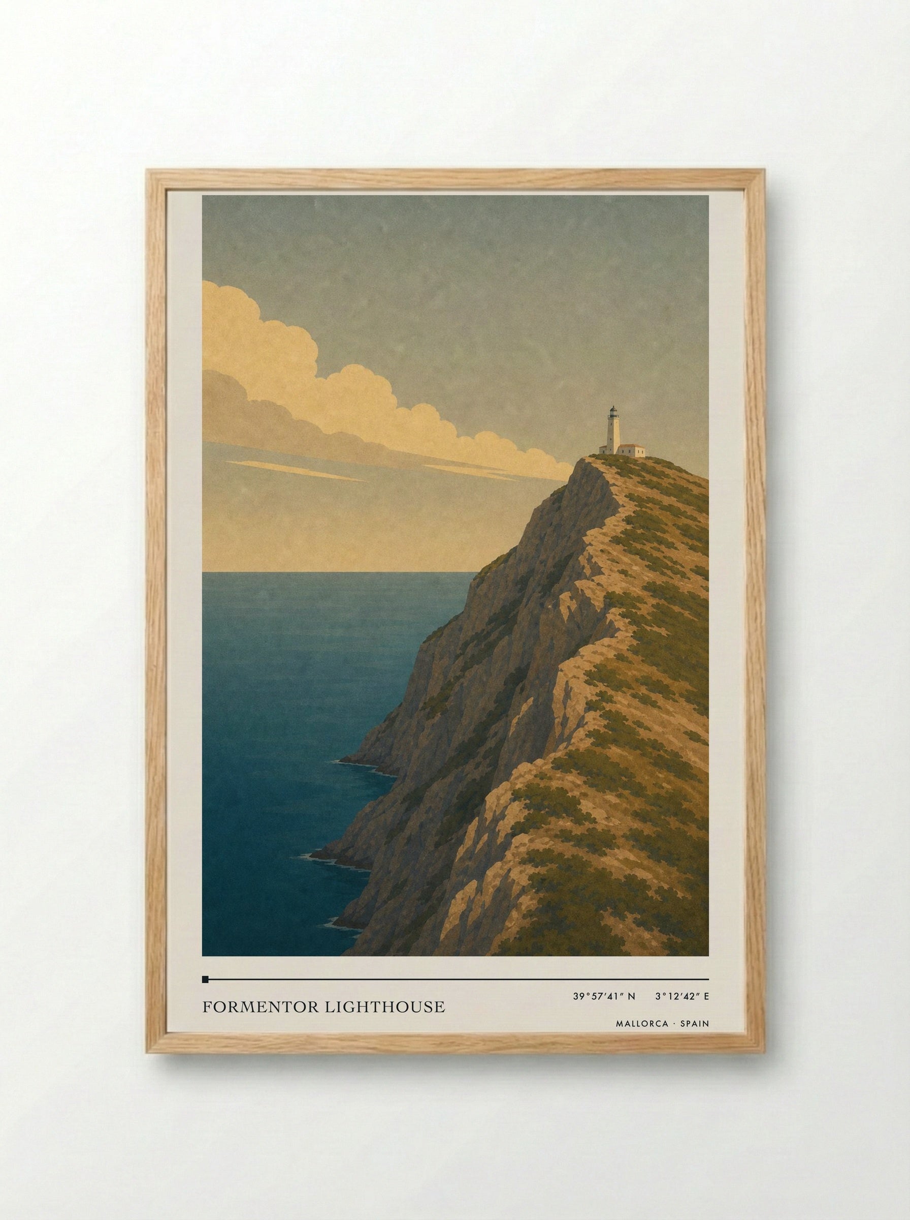 Formentor Lighthouse Travel Poster Artwork - Framed Print Wood