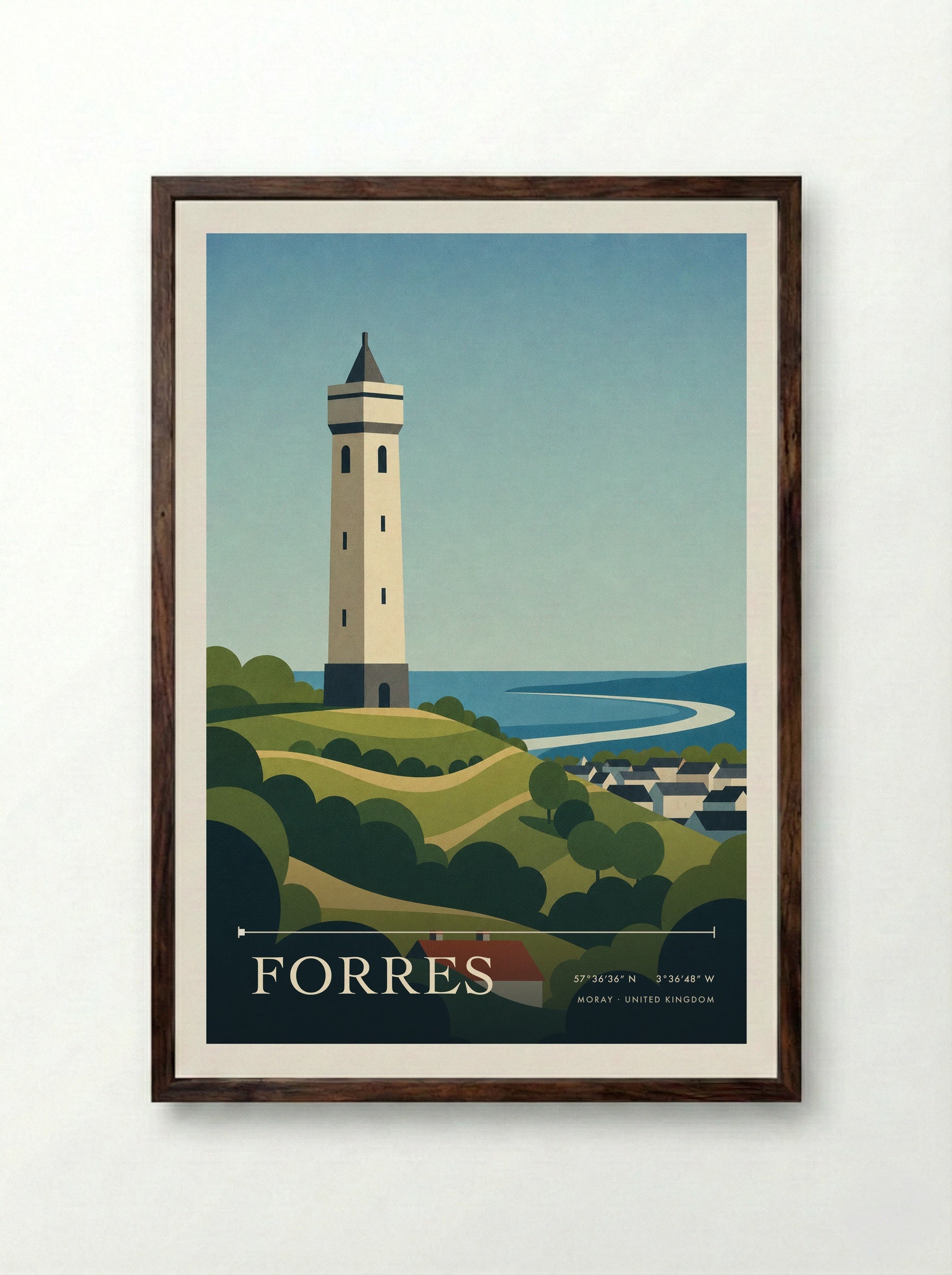 Forres Moray United Kingdom Travel Poster - Framed Print Dark Wood