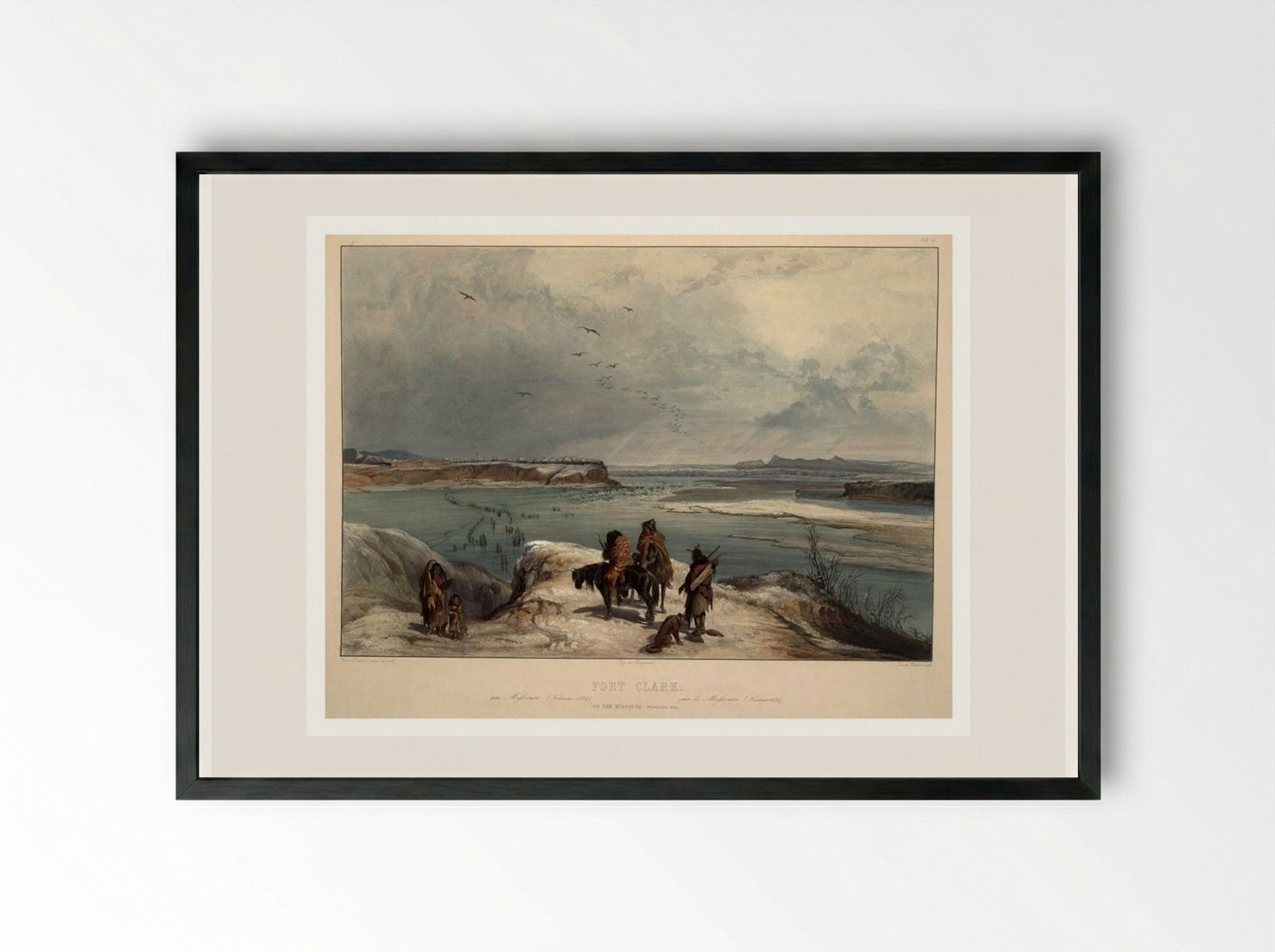 Fort Clark on the Missouri, February 1834 - Karl Bodmer - Framed Print Black