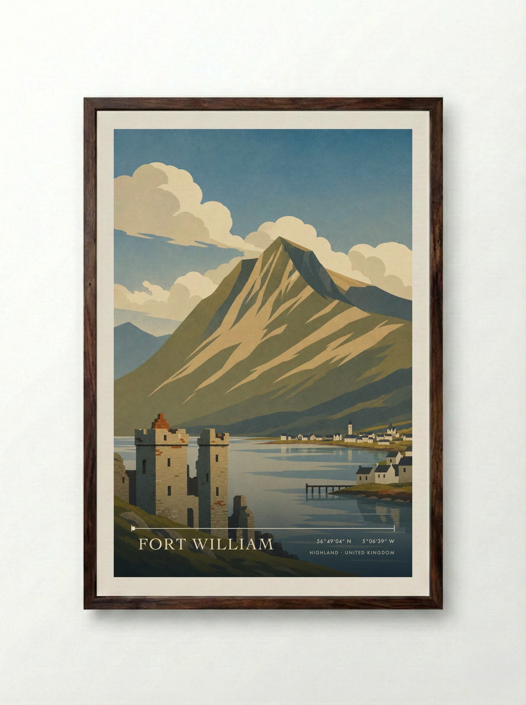 Fort William Highland United Kingdom Travel Poster - Framed Print Dark Wood