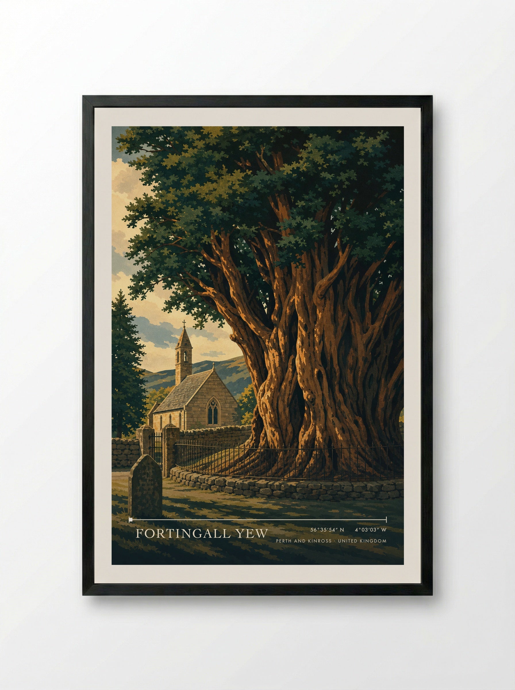 Fortingall Yew Perth and Kinross United Kingdom Travel Poster - Framed Print Black