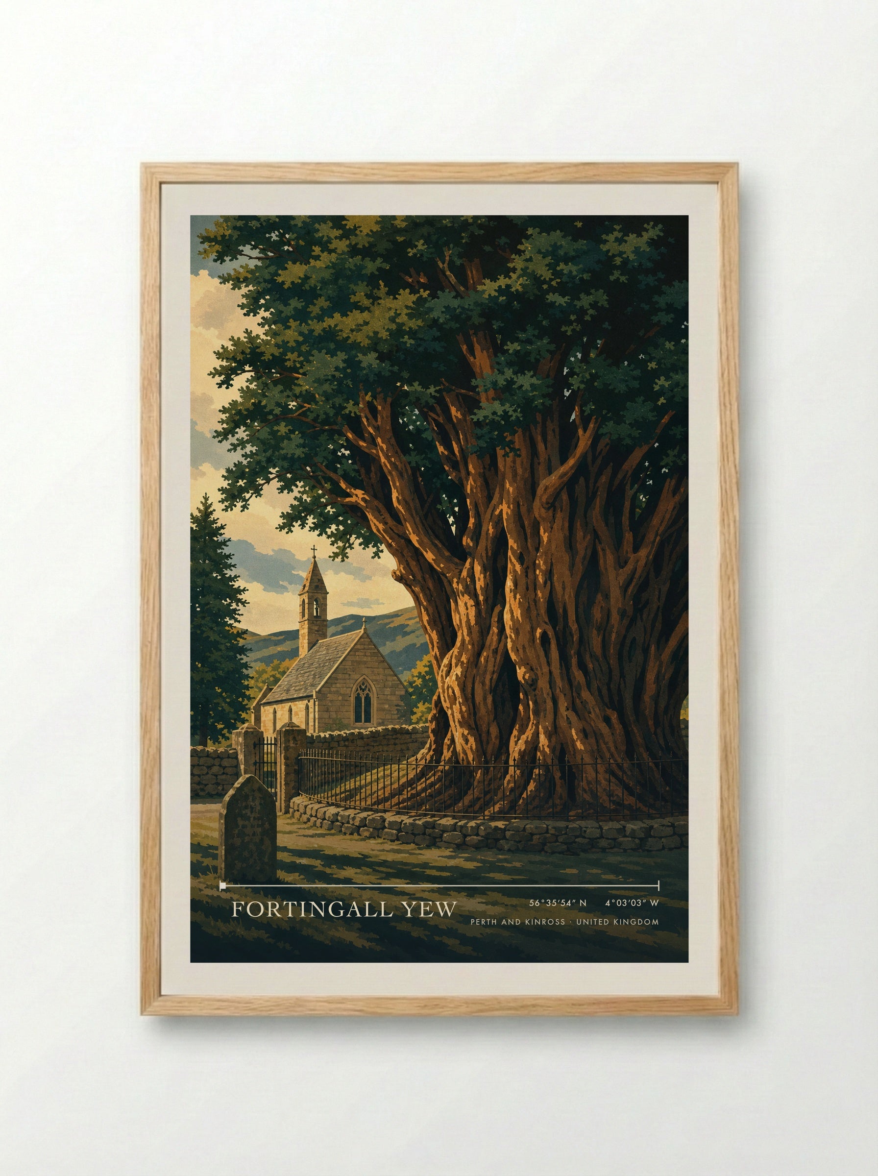 Fortingall Yew Perth and Kinross United Kingdom Travel Poster - Framed Print Wood