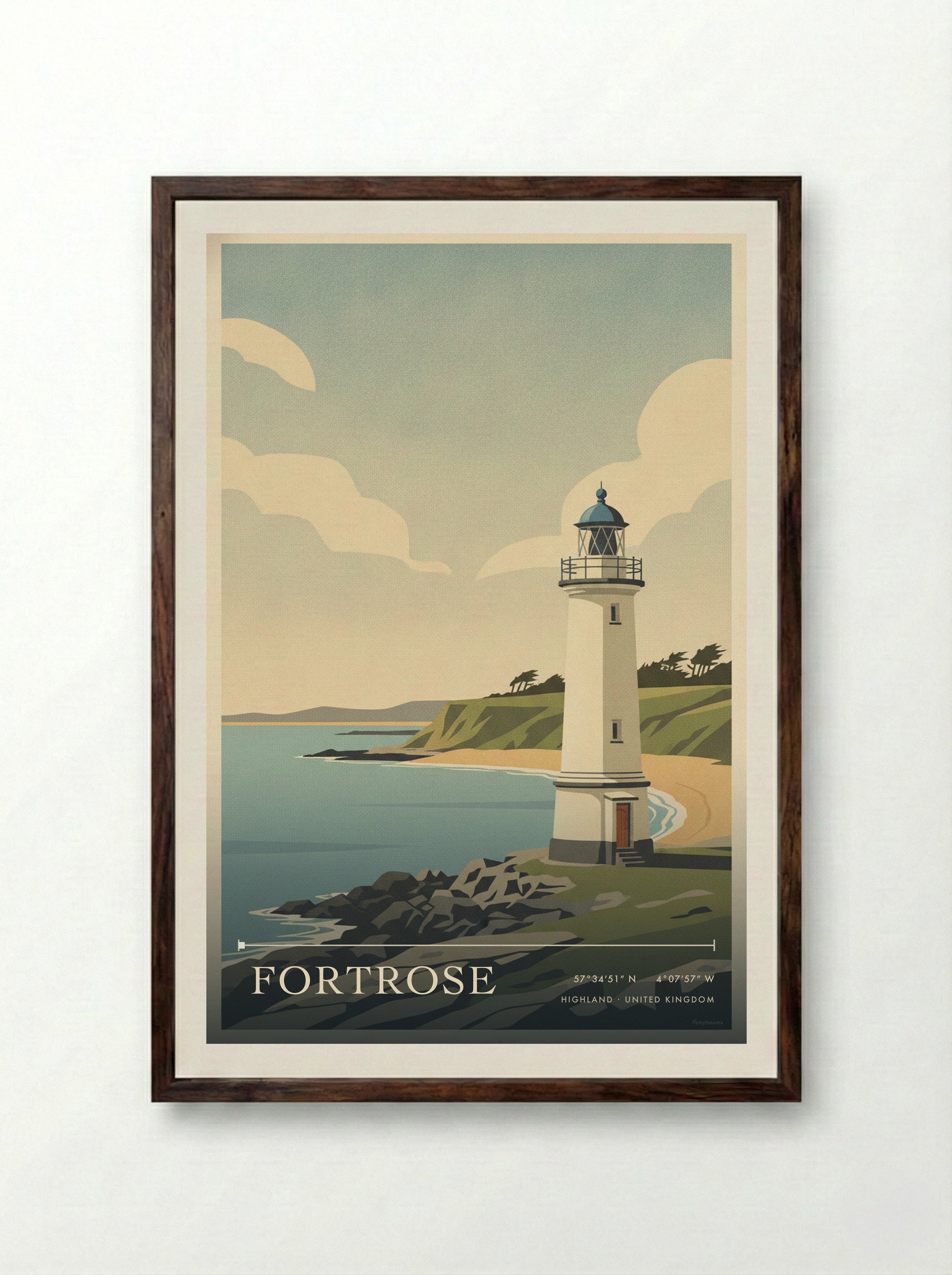 Fortrose Highland United Kingdom Travel Poster - Framed Print Dark Wood