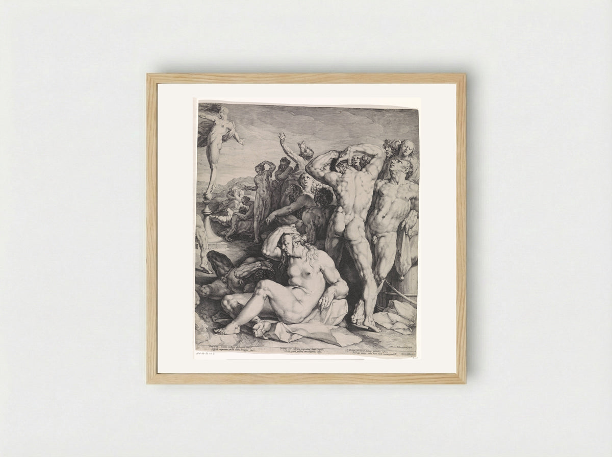 Fortuna verdeelt haar geschenken (rechter blad) - Cornelis Cornelisz. van Haarlem - Framed Print Wood