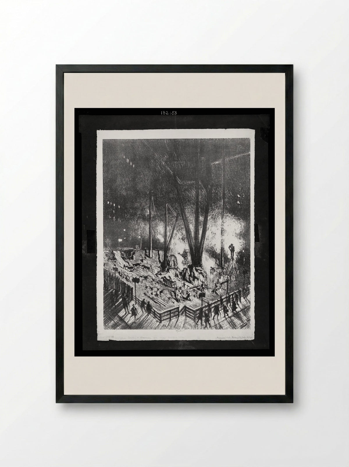 Foundations, Building at Night - Joseph Pennell - Framed Print Black