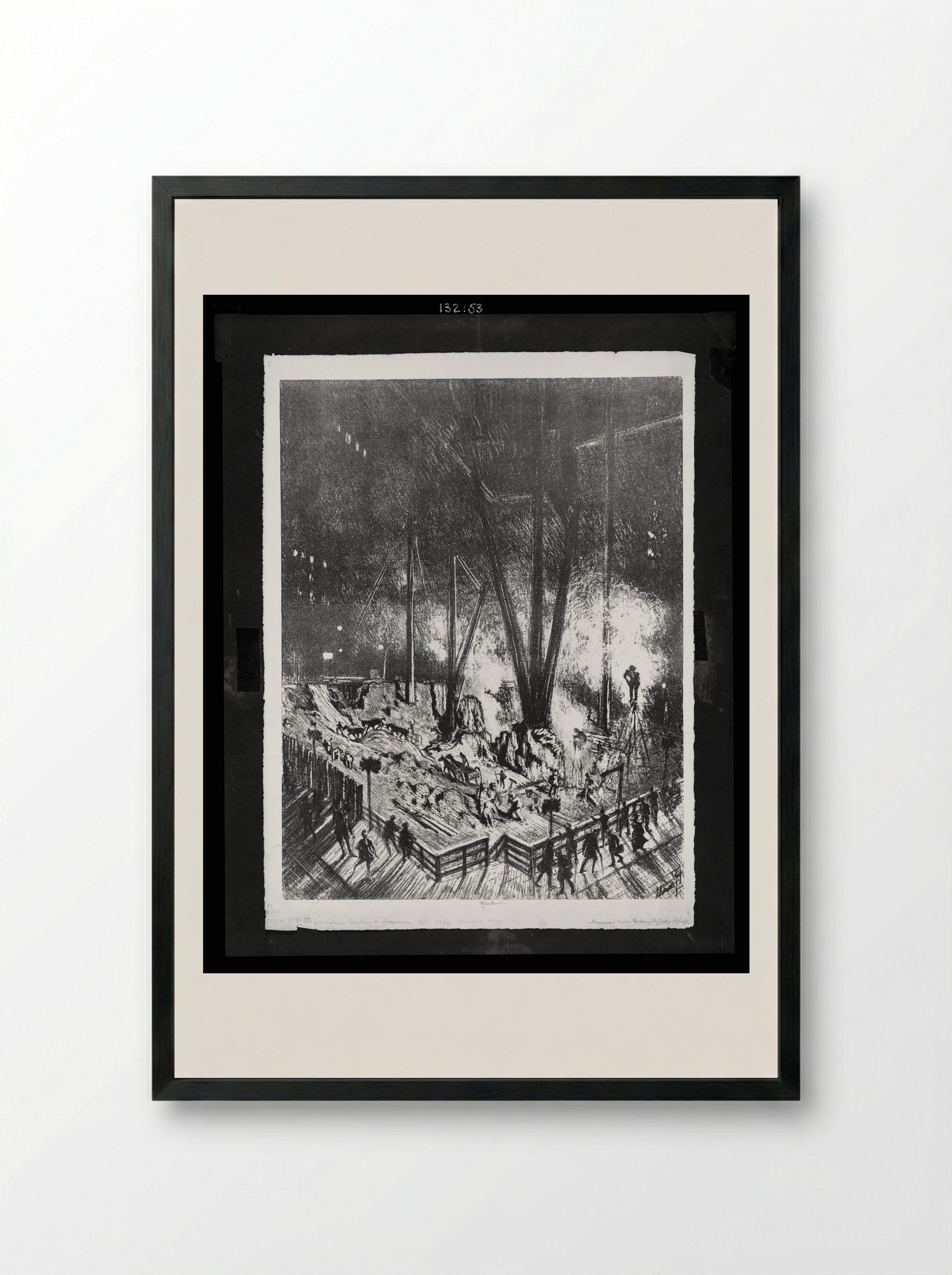 Foundations, Building at Night - Joseph Pennell - Framed Print Black
