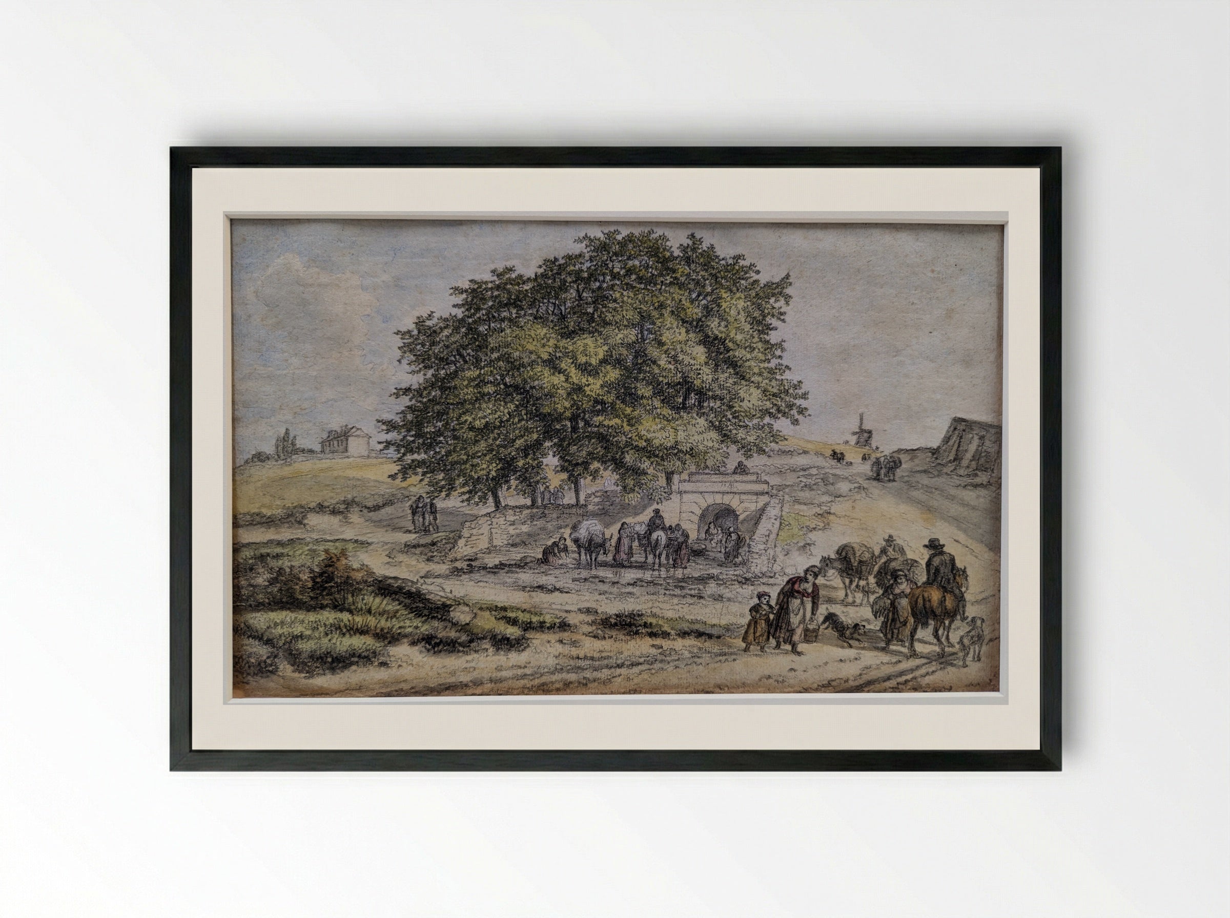 Fountain Near the Hill of Montmartre - Georges Michel - Framed Print Black