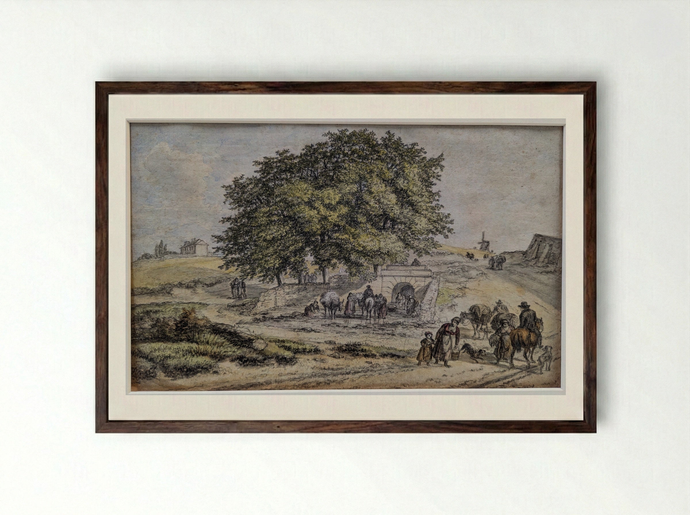 Fountain Near the Hill of Montmartre - Georges Michel - Framed Print Dark Wood