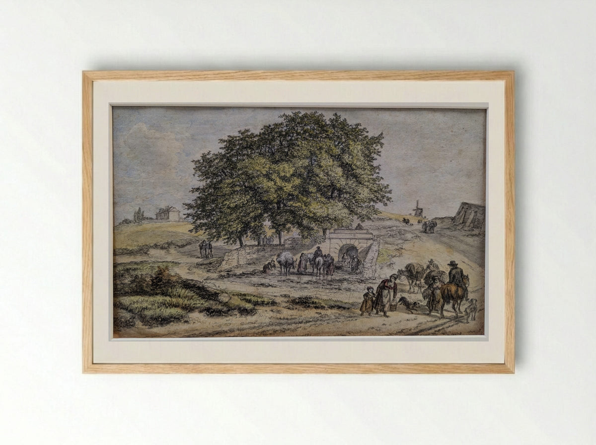 Fountain Near the Hill of Montmartre - Georges Michel - Framed Print Wood