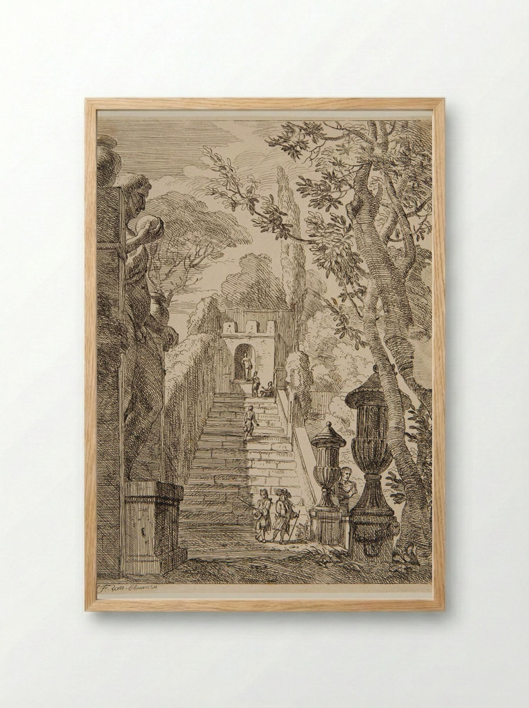 Fountain at the Head of a Stairway - Jan Frans van Bloemen - Framed Print Wood
