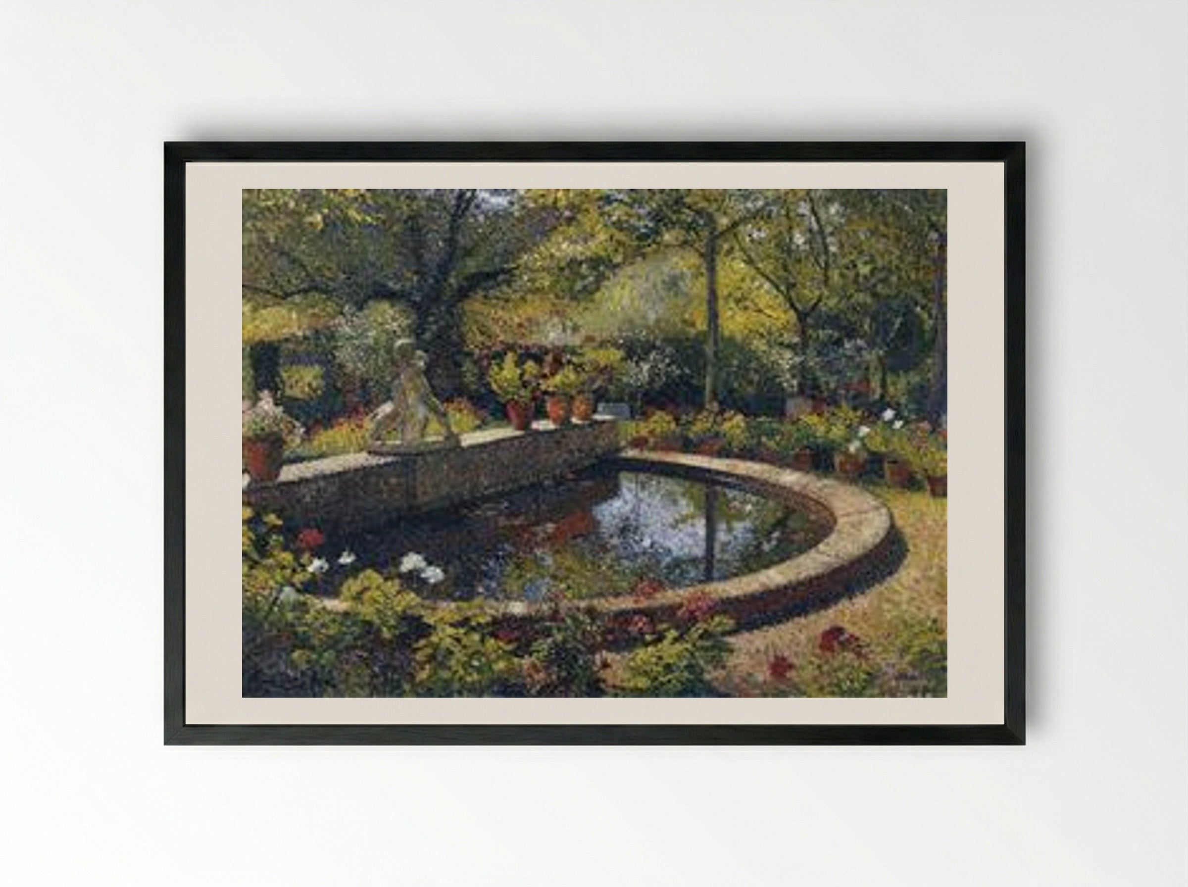 Fountain in My Garden - Henri Martin - Framed Print Black
