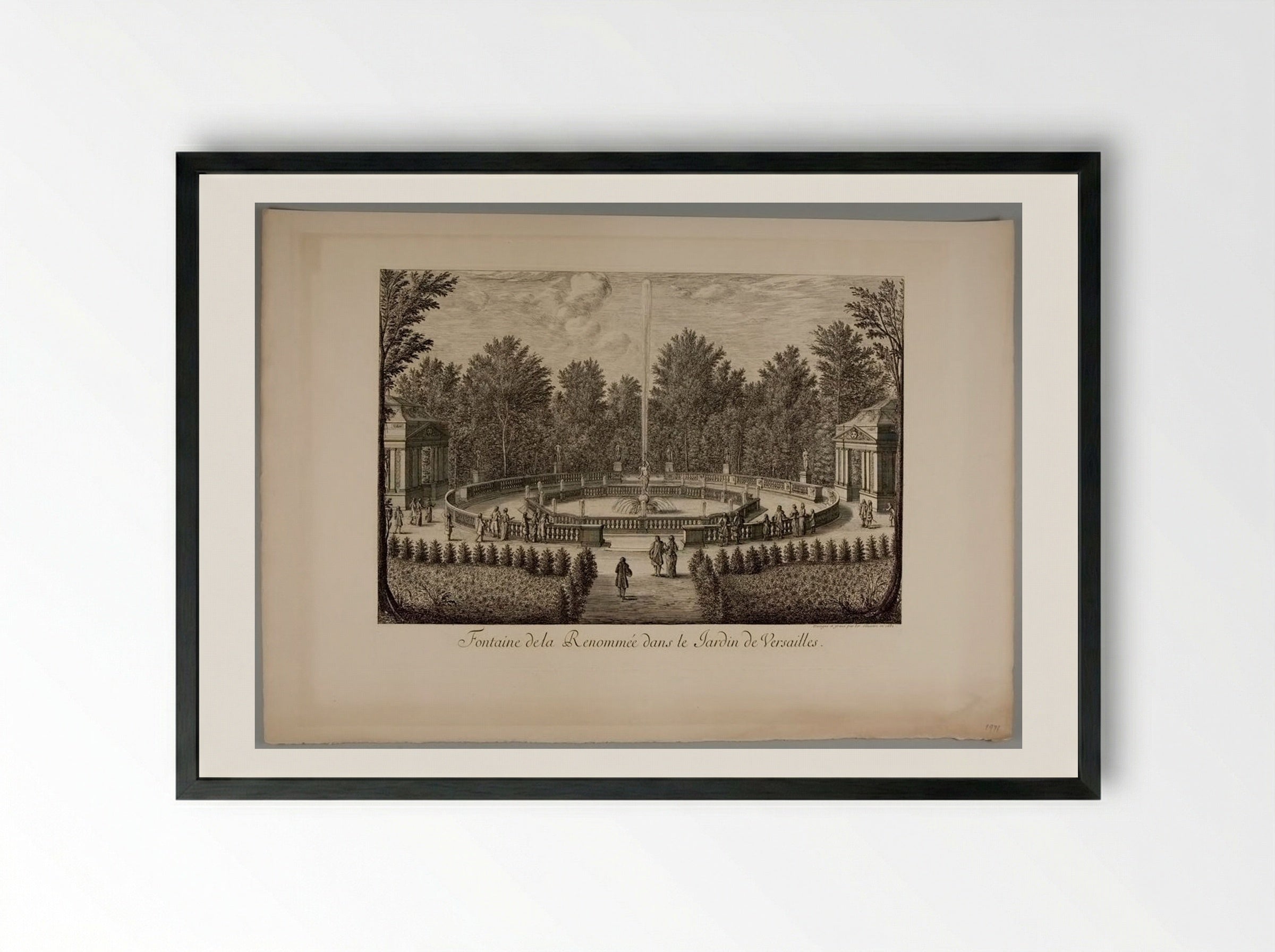 Fountain of Fame in the Garden of Versailles - Israël Silvestre - Framed Print Black