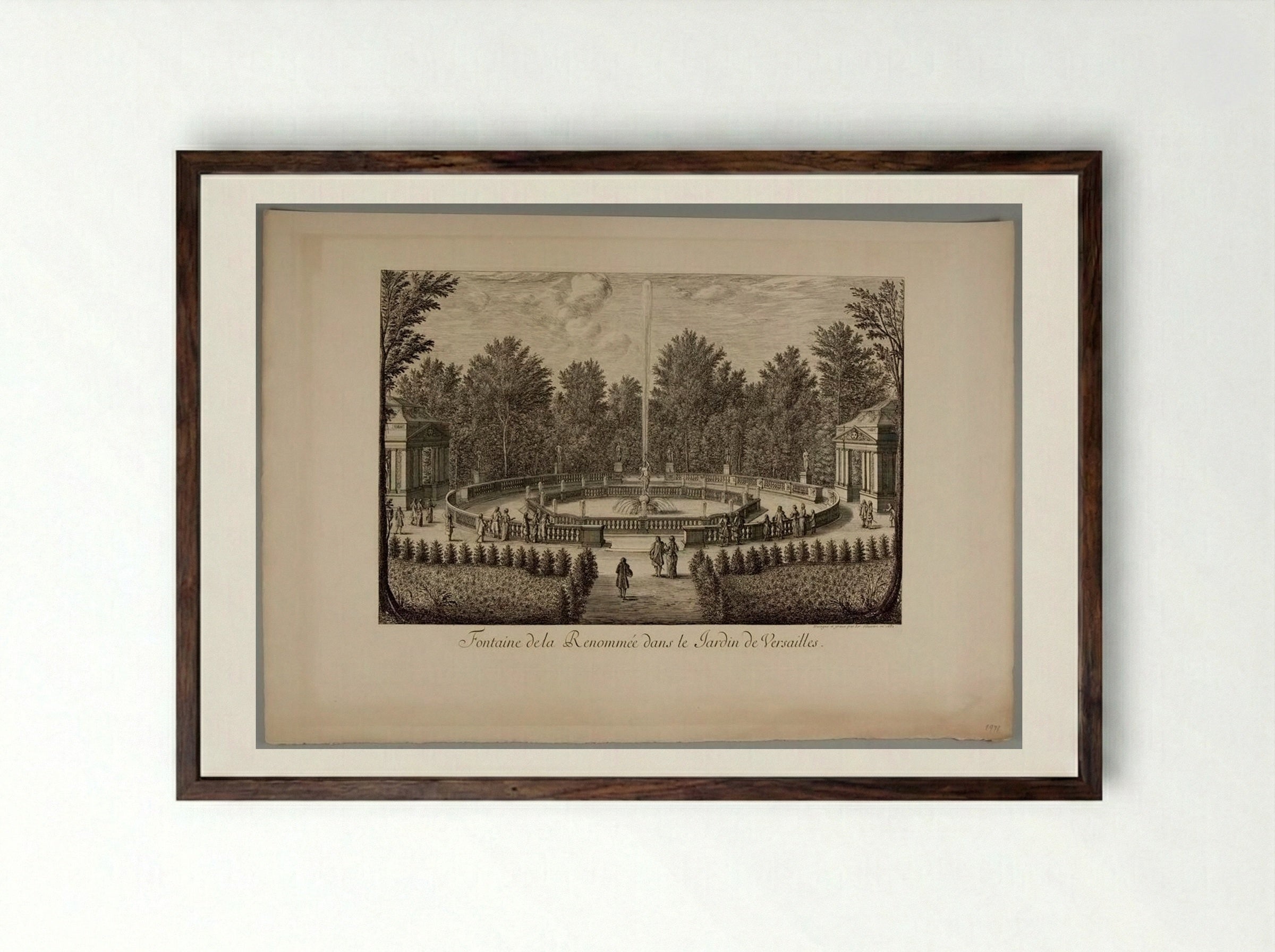 Fountain of Fame in the Garden of Versailles - Israël Silvestre - Framed Print Dark Wood