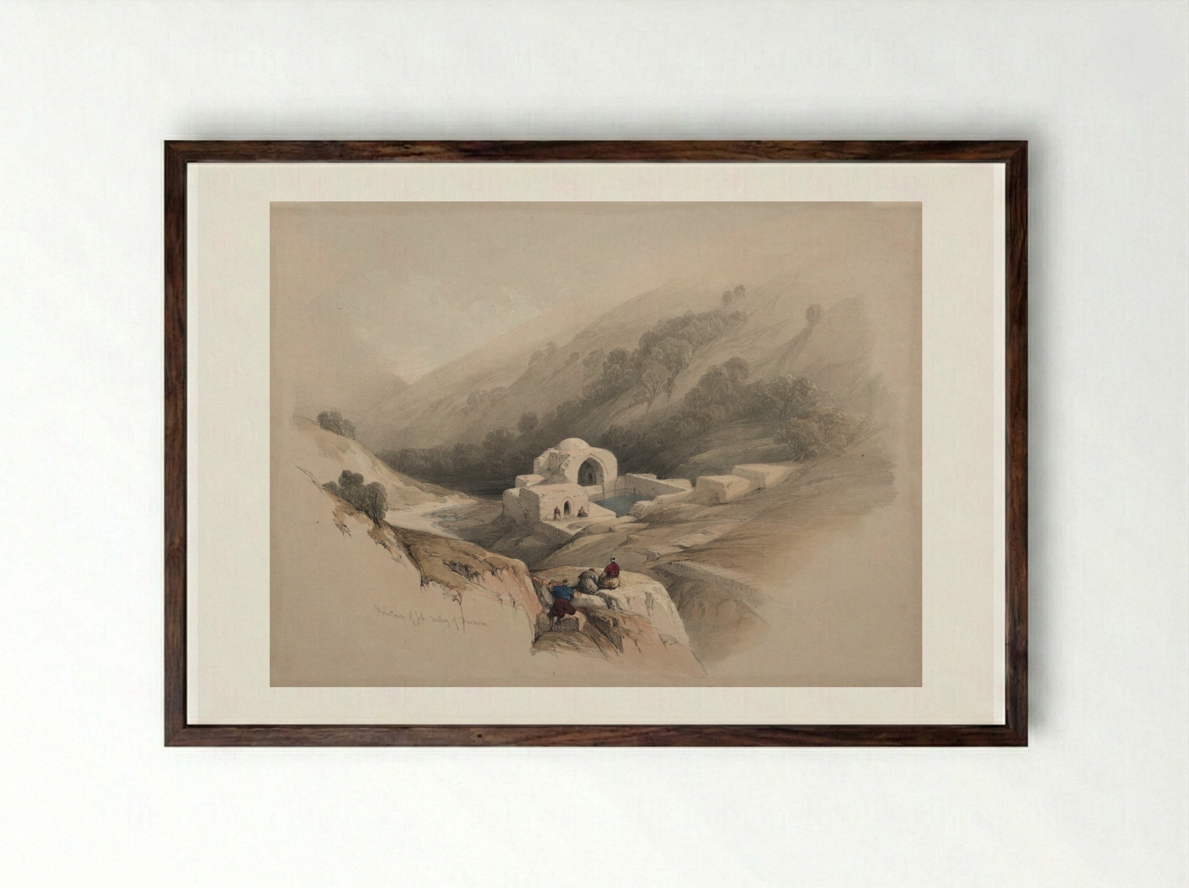 Fountain of Job, Valley of Hinnom - David Roberts - Framed Print Dark Wood