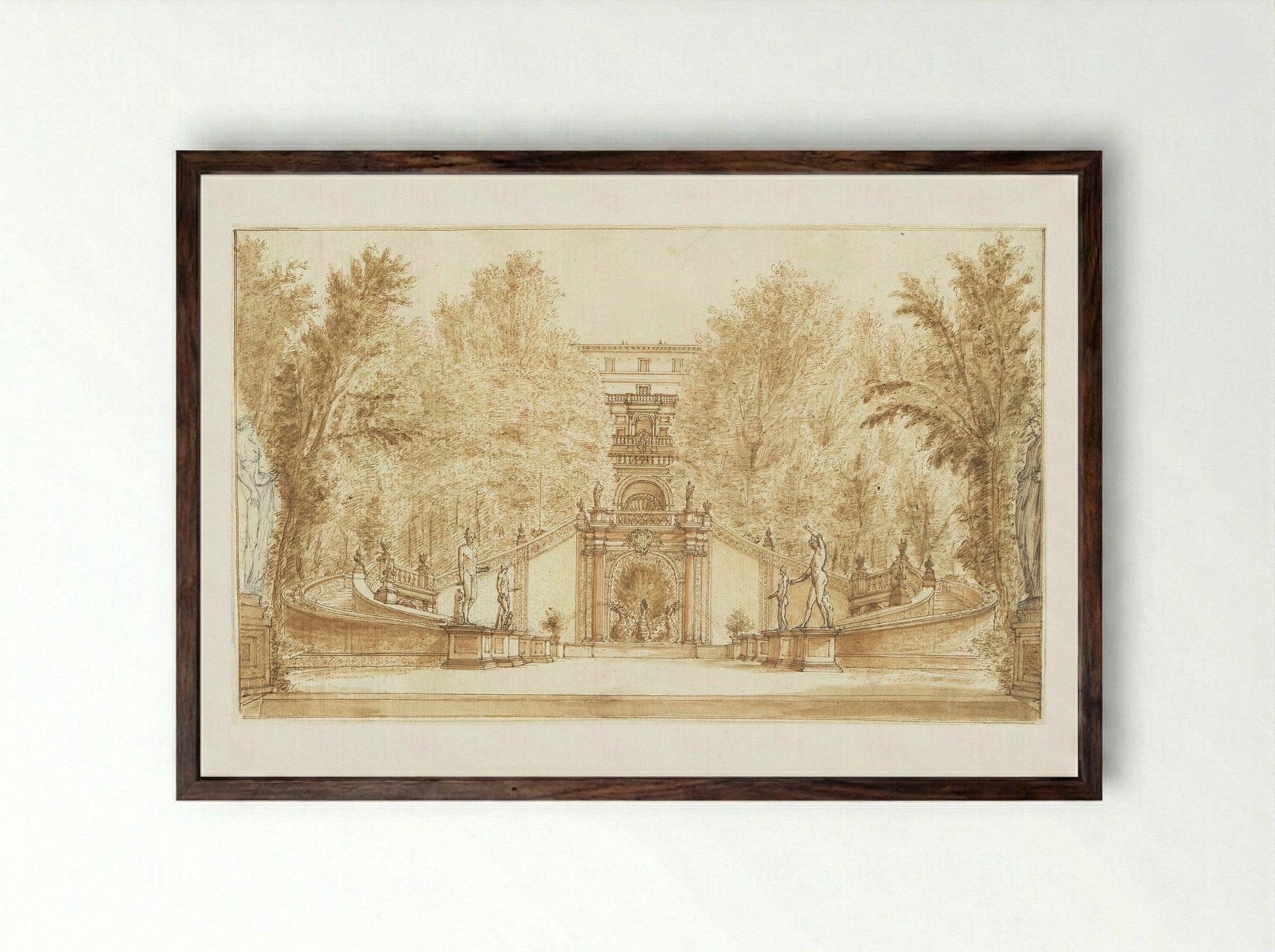 Fountain of the Dragons, Villa d'Este, Tivoli - Israël Silvestre - Framed Print Dark Wood