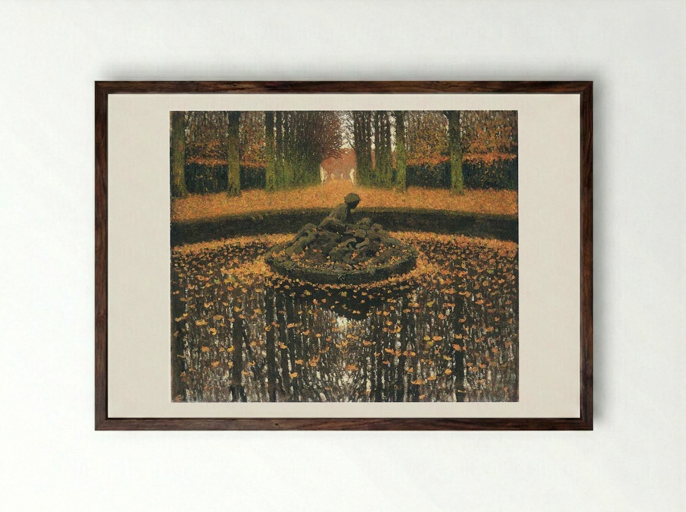 Fountain of the Versailles Queen - Henri Martin - Framed Print Dark Wood