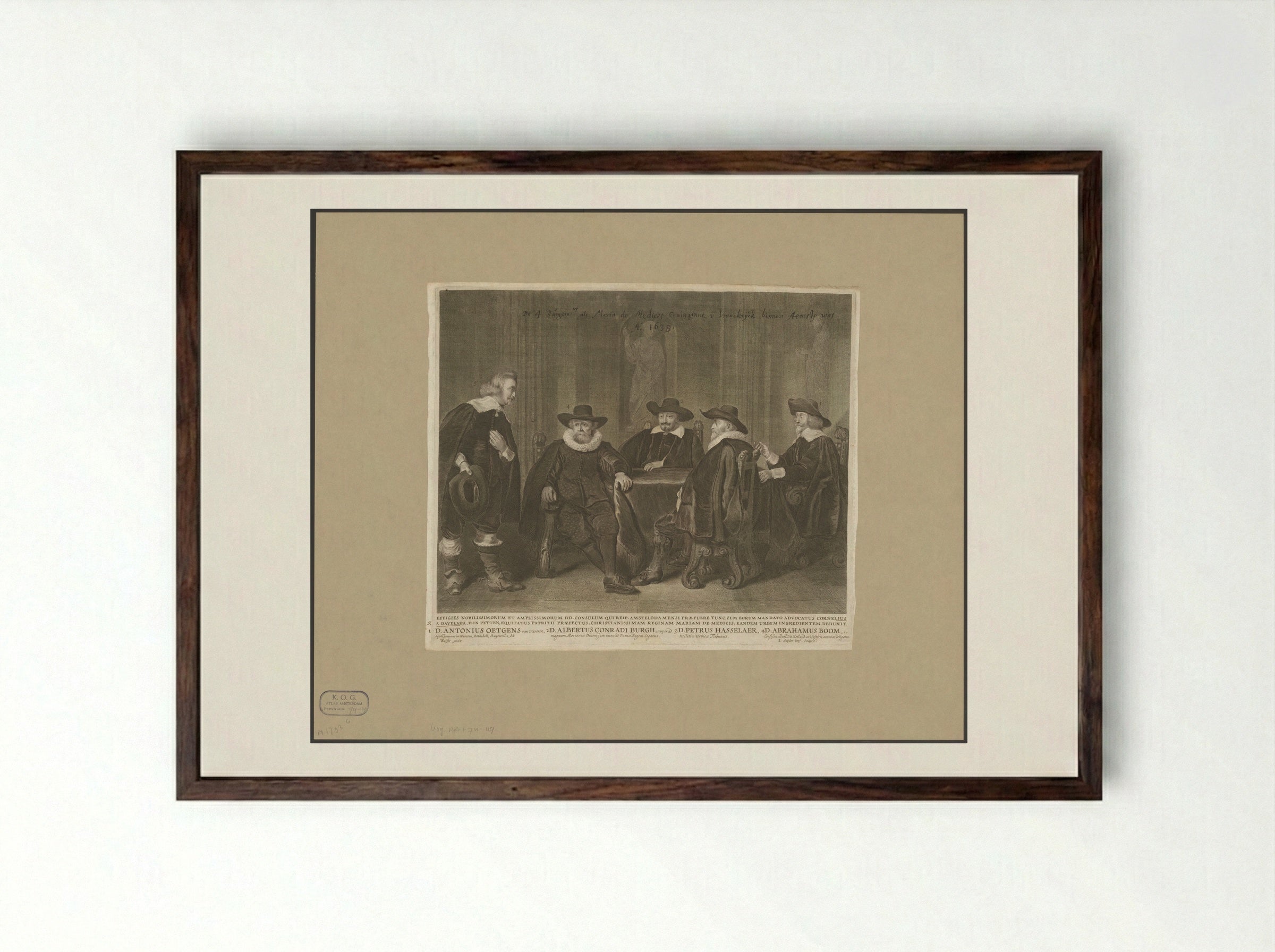 Four Amsterdam Burgomasters Awaiting the Arrival of Maria de' Medici - Jonas Suyderhoef - Framed Print Dark Wood