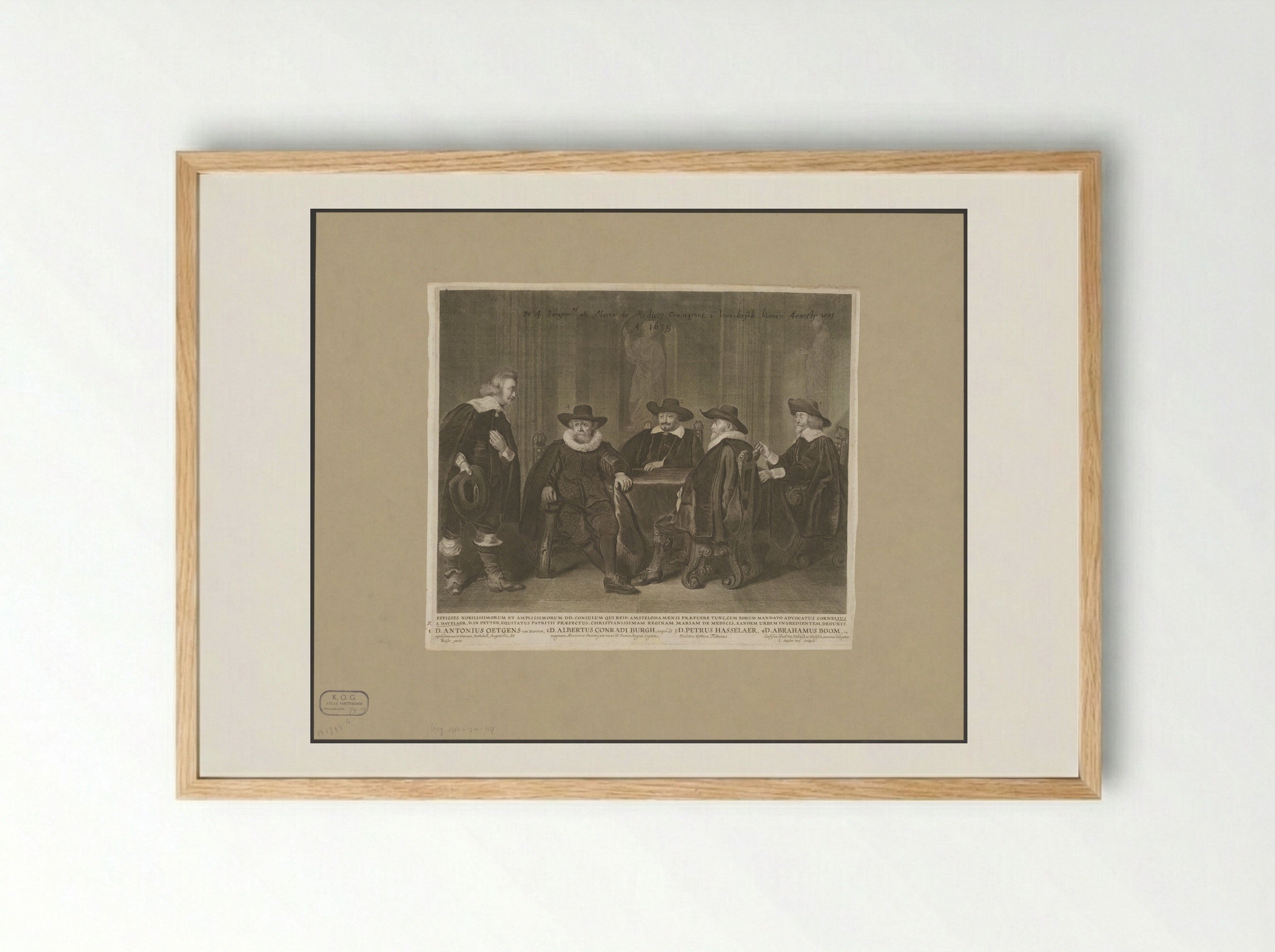 Four Amsterdam Burgomasters Awaiting the Arrival of Maria de' Medici - Jonas Suyderhoef - Framed Print Wood