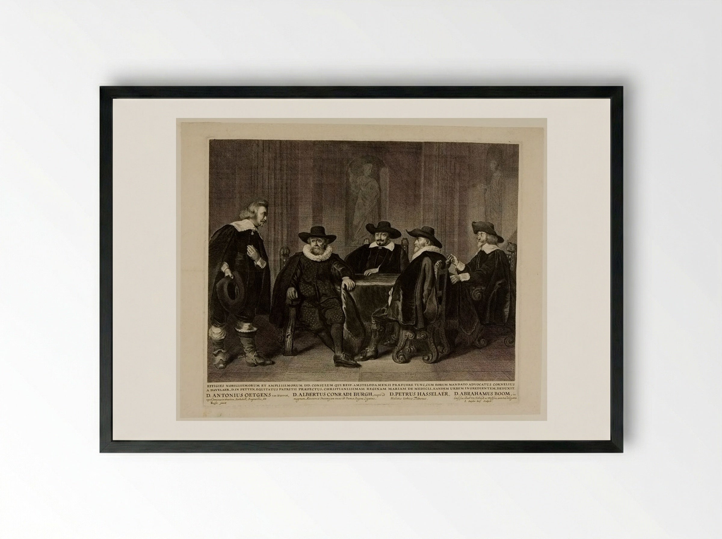 Four Burgomasters of Amsterdam Awaiting the Arrival of Marie de' Medici - Jonas Suyderhoef - Framed Print Black