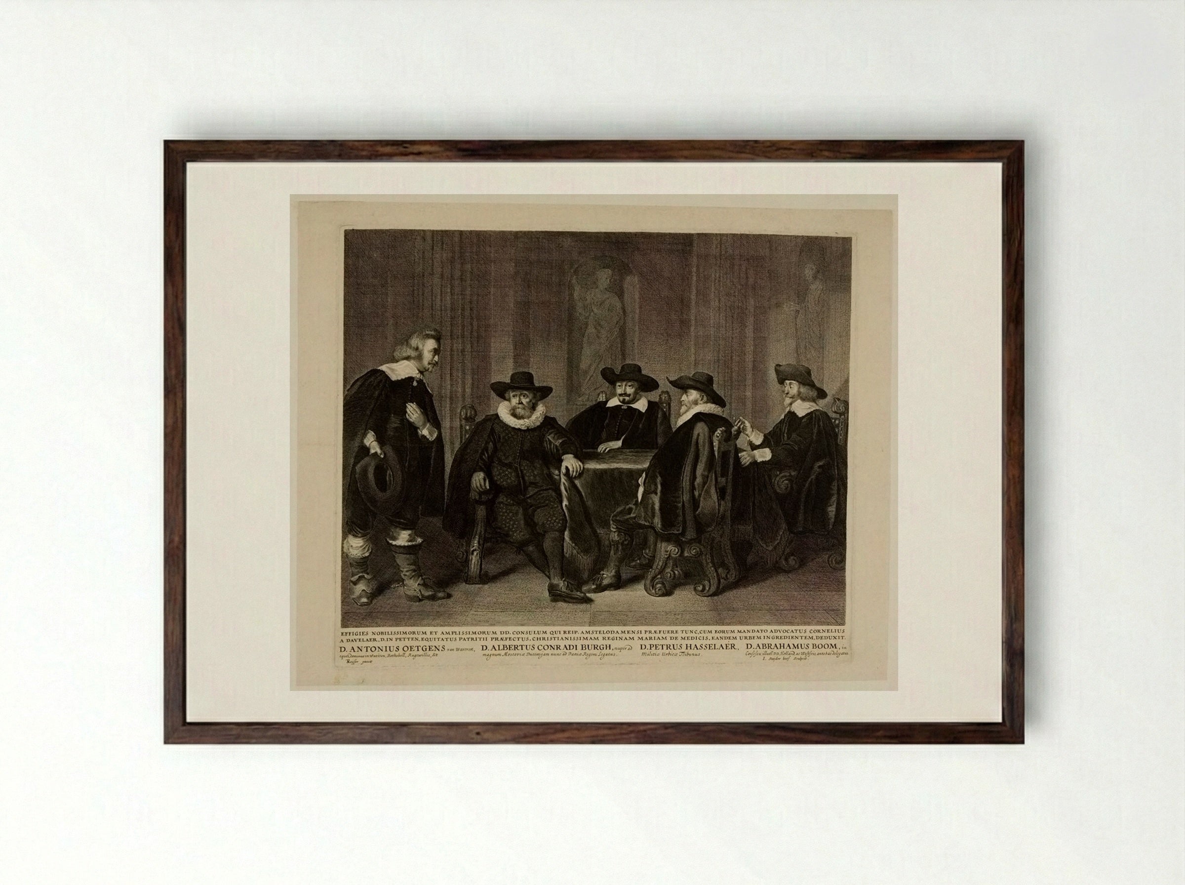 Four Burgomasters of Amsterdam Awaiting the Arrival of Marie de' Medici - Jonas Suyderhoef - Framed Print Dark Wood