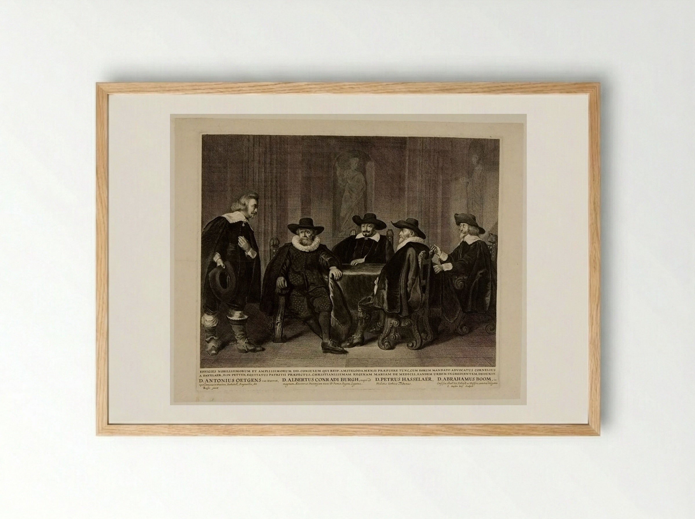 Four Burgomasters of Amsterdam Awaiting the Arrival of Marie de' Medici - Jonas Suyderhoef - Framed Print Wood
