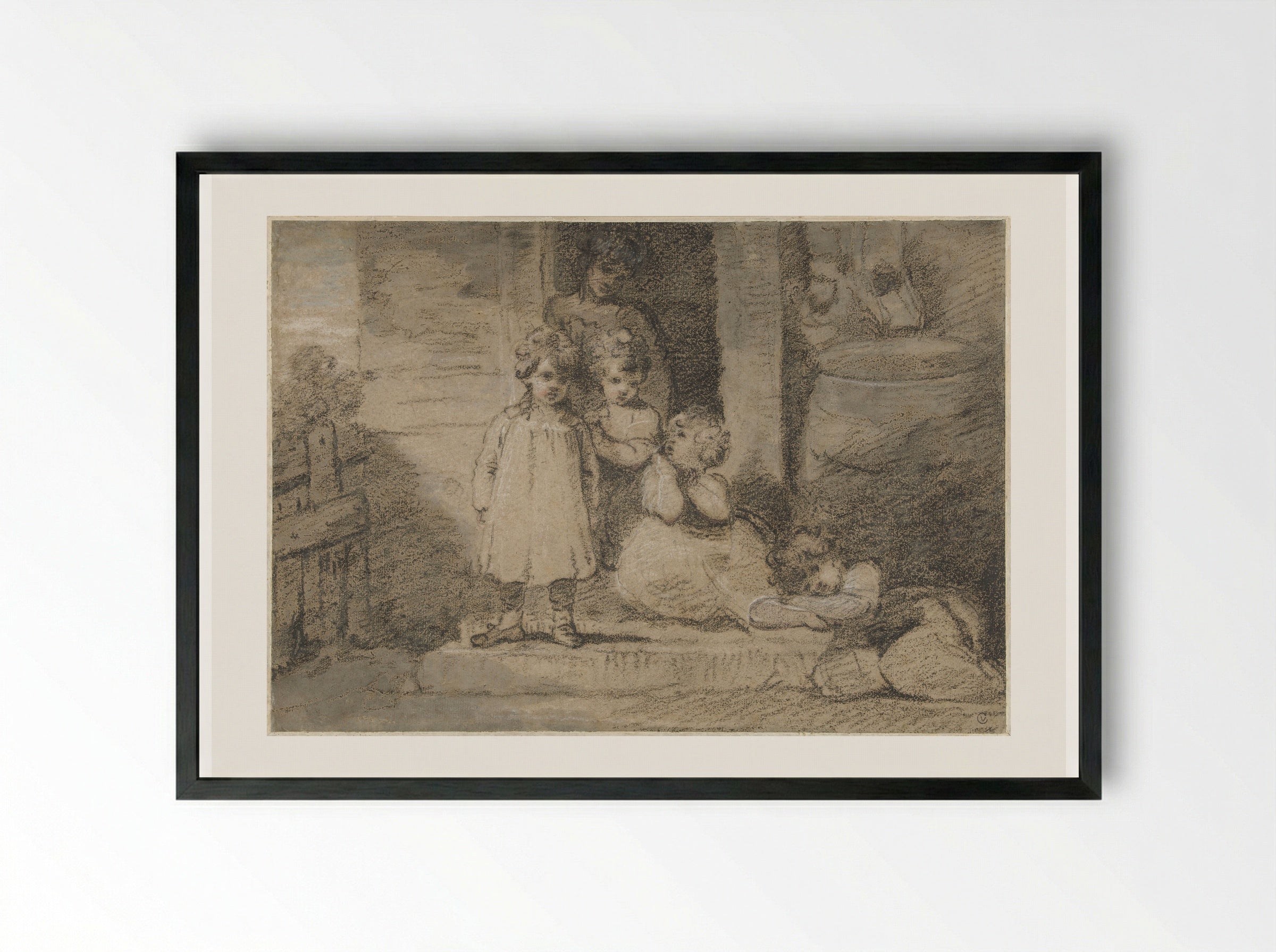 Four Children and an Older Girl - John Hoppner - Framed Print Black