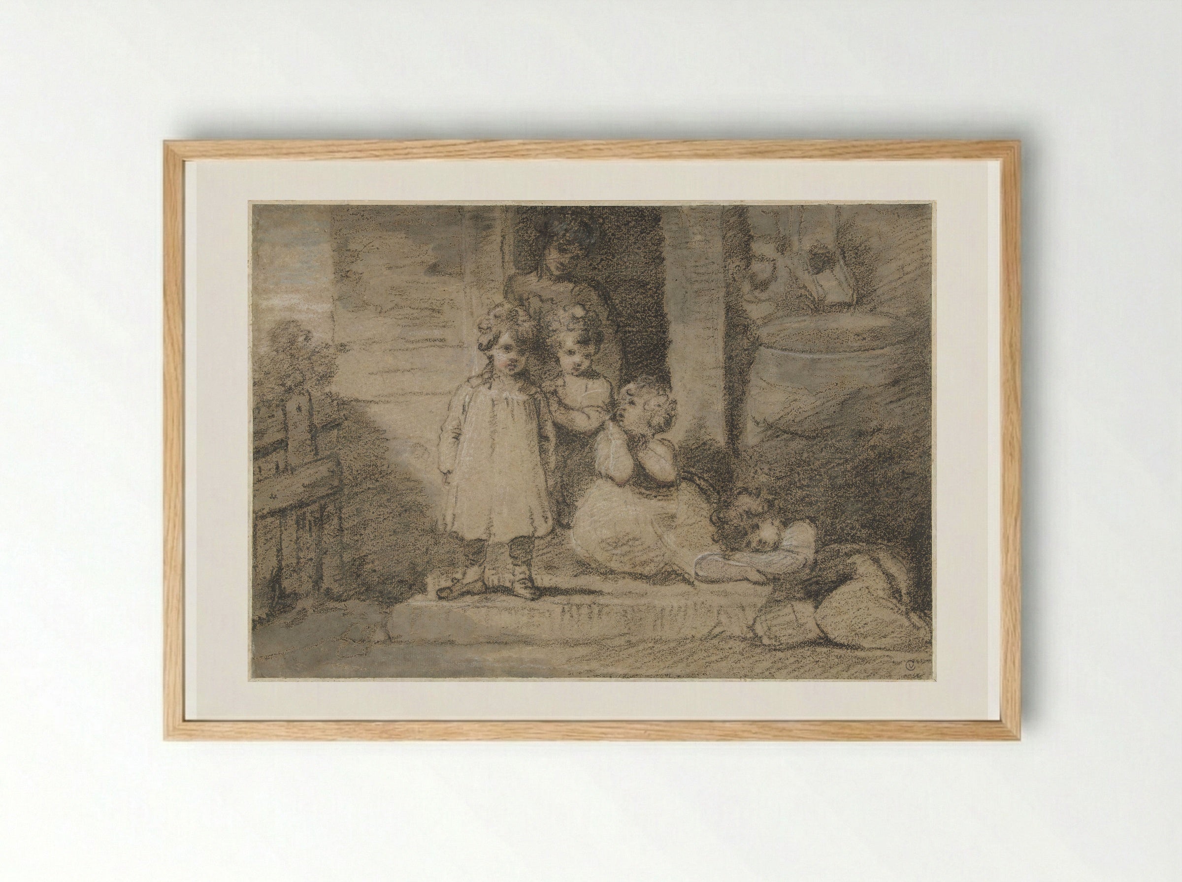 Four Children and an Older Girl - John Hoppner - Framed Print Wood