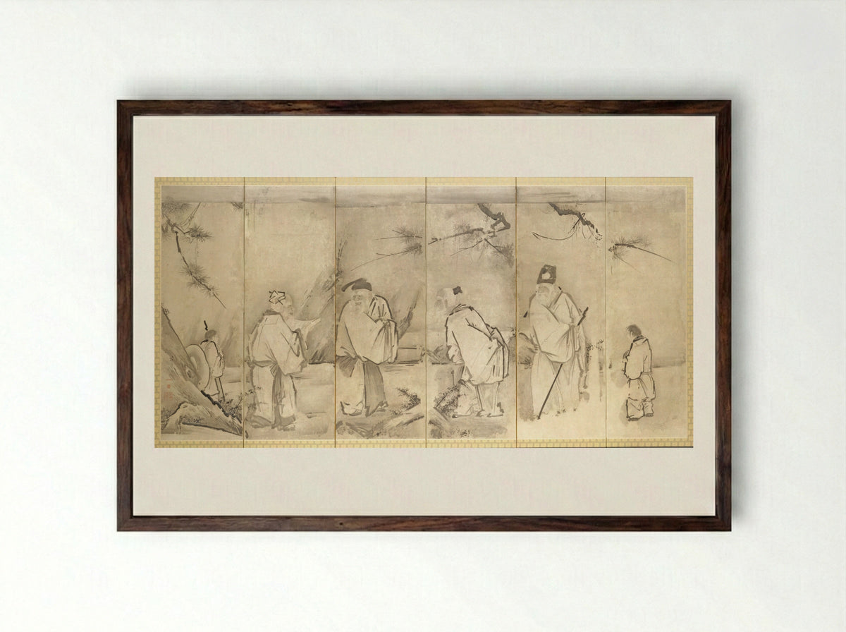 Four Elders of Mt. Shang - Kano Tan’yū - Framed Print Dark Wood