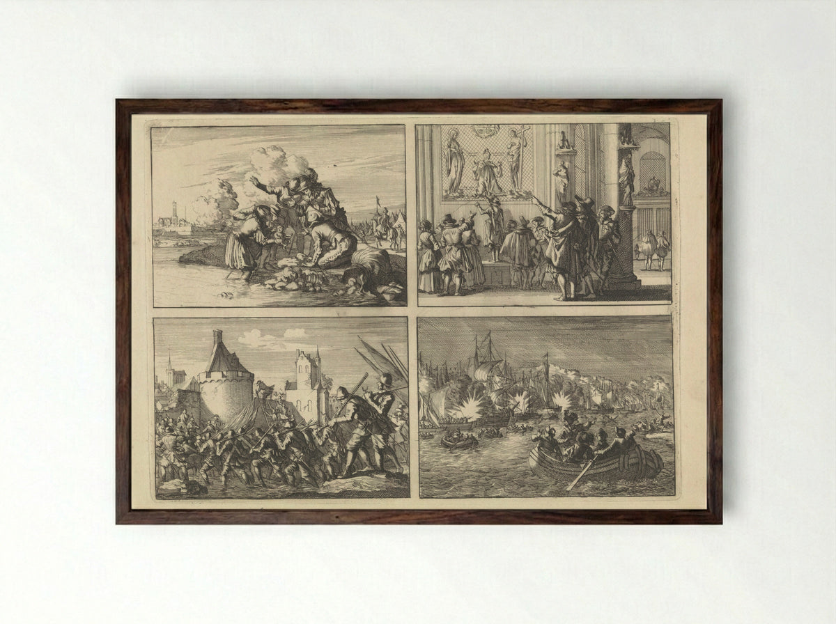 Four Historical Scenes of the Eighty Years' War - Caspar Luyken - Framed Print Dark Wood