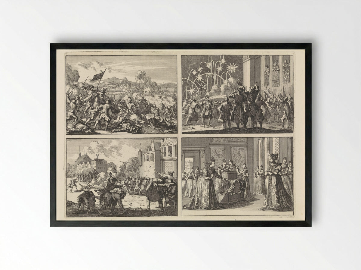 Four Historical Scenes - Caspar Luyken - Framed Print Black