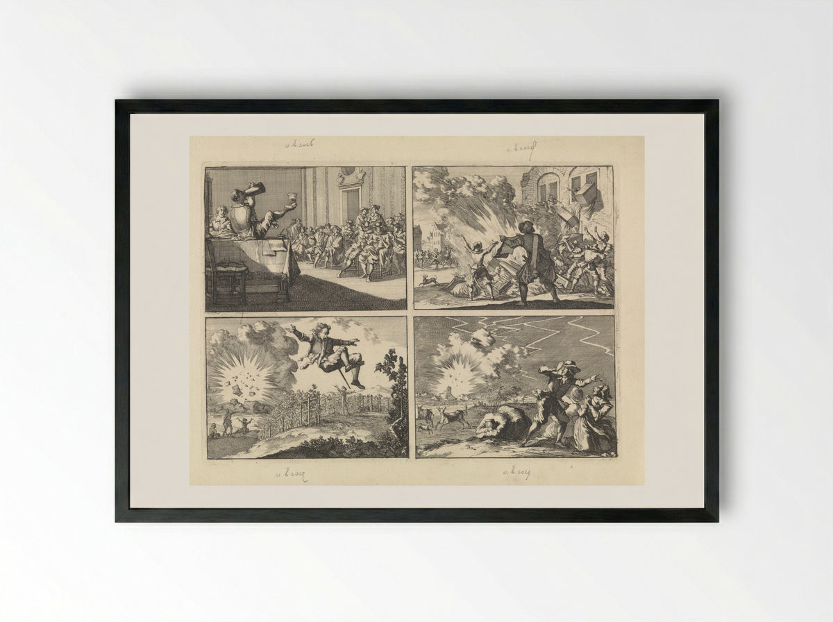 Four Historical Scenes - Caspar Luyken - Framed Print Black